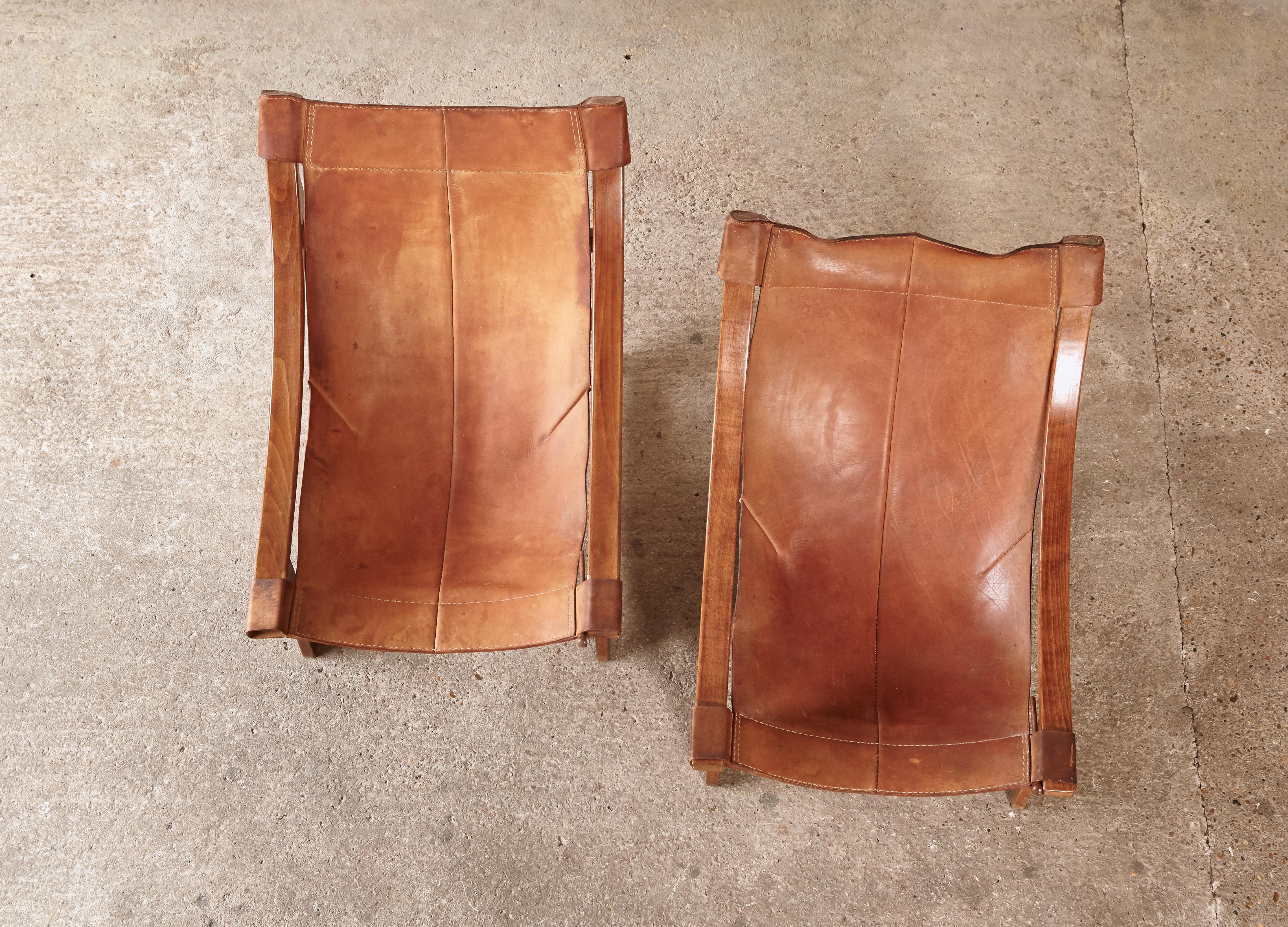 Rare Vicente Sanchez Pablos Spanish Lounge Chairs, Walnut and Leather, 1960s 4