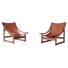 Rare Vicente Sanchez Pablos Spanish Lounge Chairs, Walnut and Leather, 1960s