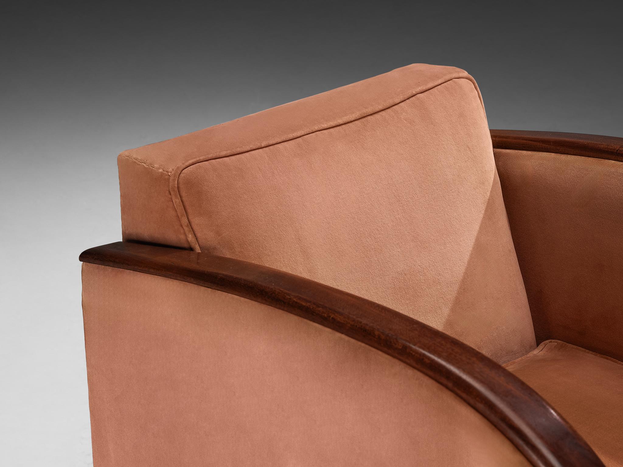 Art Deco Rare Victor Courtray Lounge Chair in in Dusty Pink Velvet & Walnut