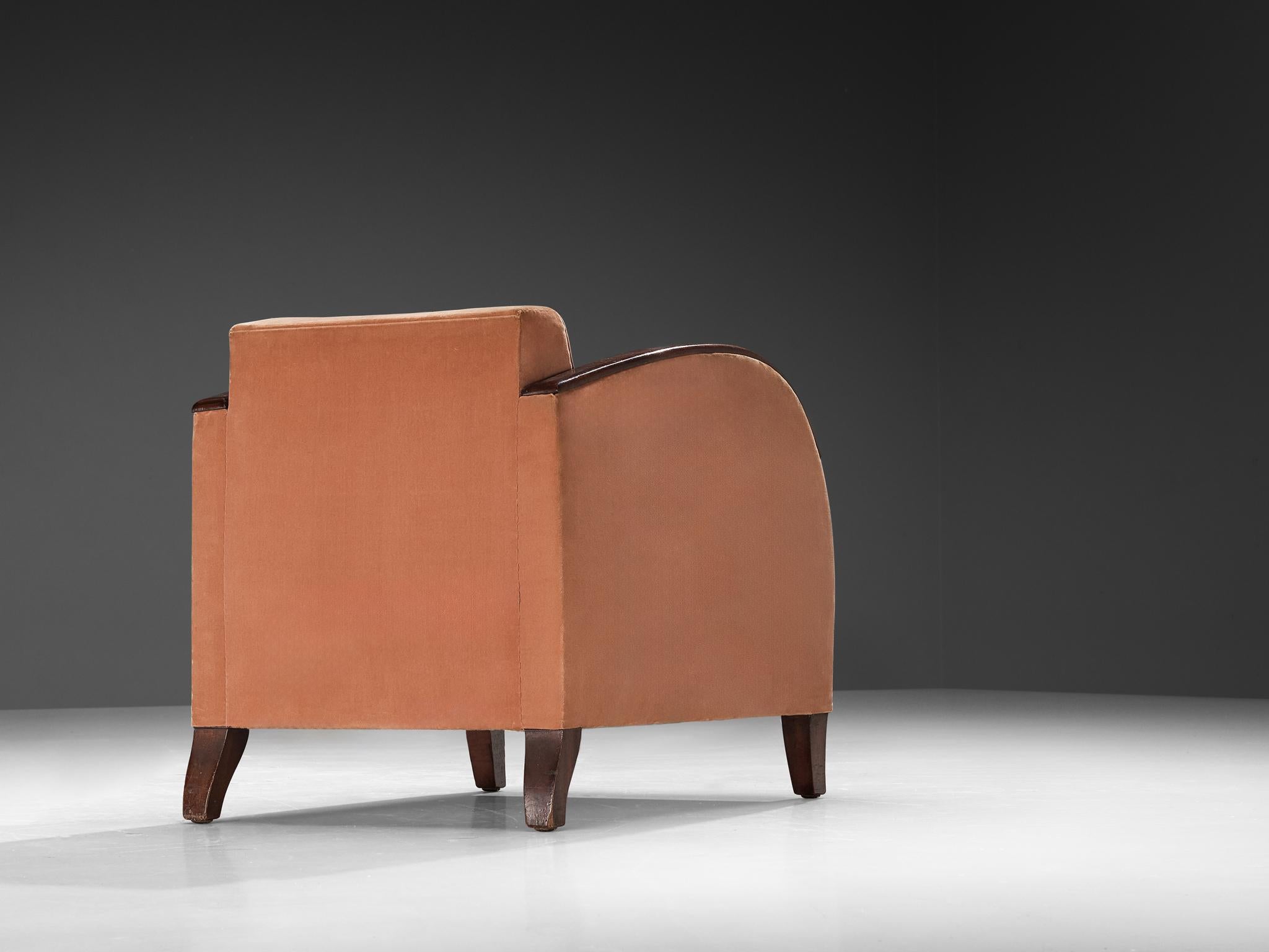 French Rare Victor Courtray Lounge Chair in in Dusty Pink Velvet & Walnut