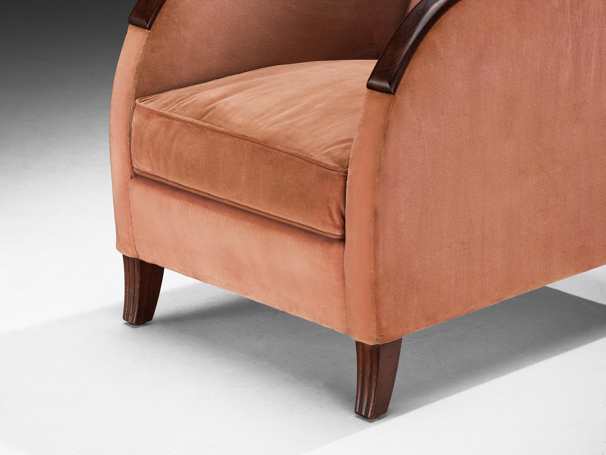 Rare Victor Courtray Lounge Chair in in Dusty Pink Velvet & Walnut In Good Condition In Waalwijk, NL