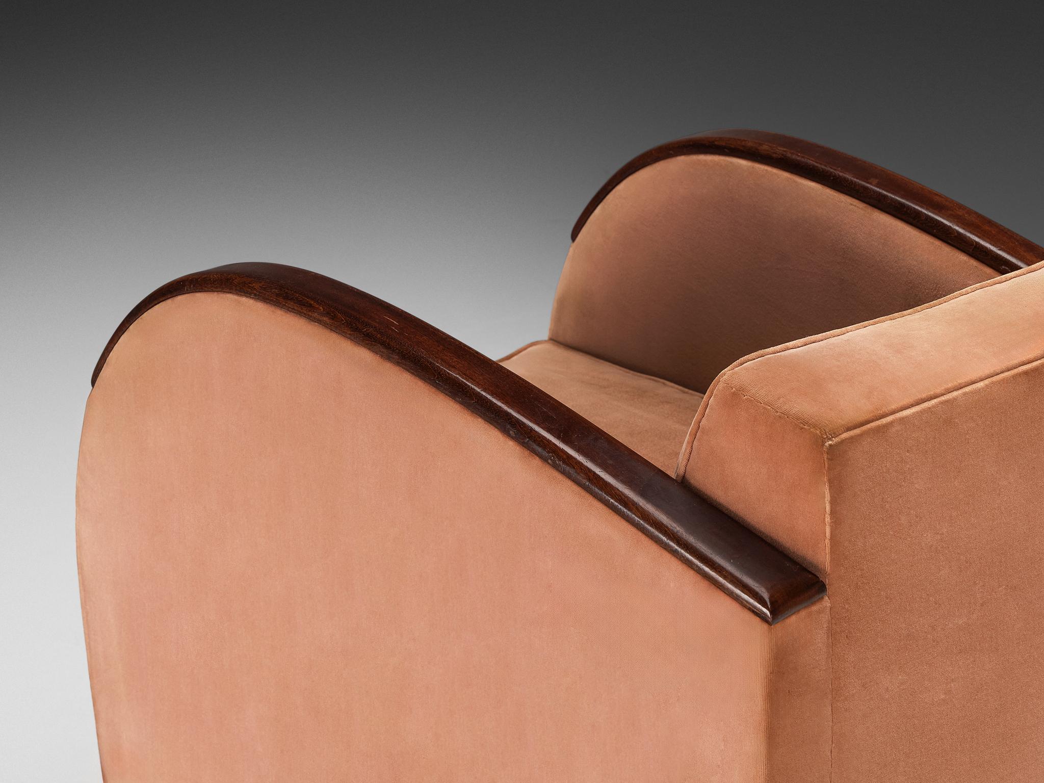Mid-20th Century Rare Victor Courtray Lounge Chair in in Dusty Pink Velvet & Walnut