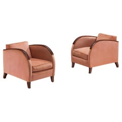 Rare Victor Courtray Pair of Lounge Chairs in in Dusty Pink Velvet & Walnut