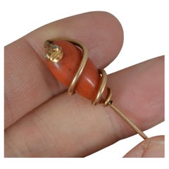 Rara spilla da cravatta vittoriana a forma di serpente in oro Coral Rose 15ct e diamanti