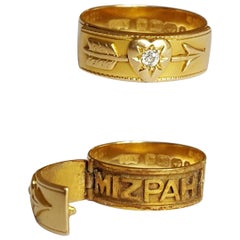 Seltener viktorianischer 18 Karat Gold und Diamant MIZPAH Medaillon Ring