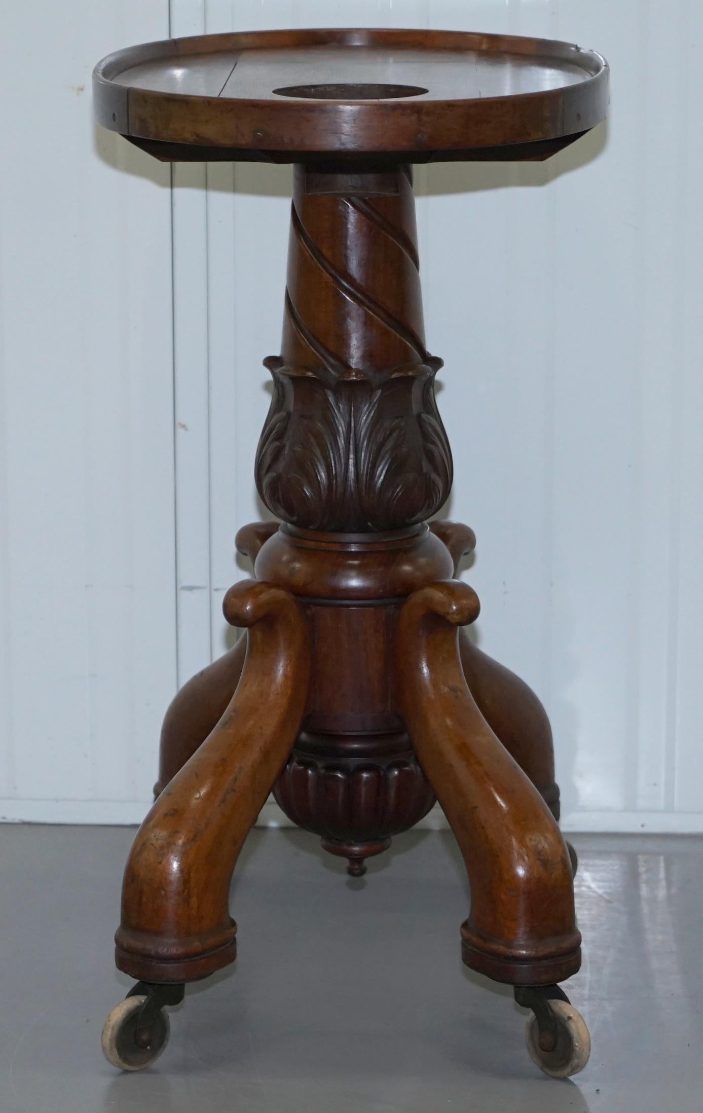 Rare Victorian 1860 Hardwood Drinks Table with Crystal Decanter & Glasses Wheels For Sale 8