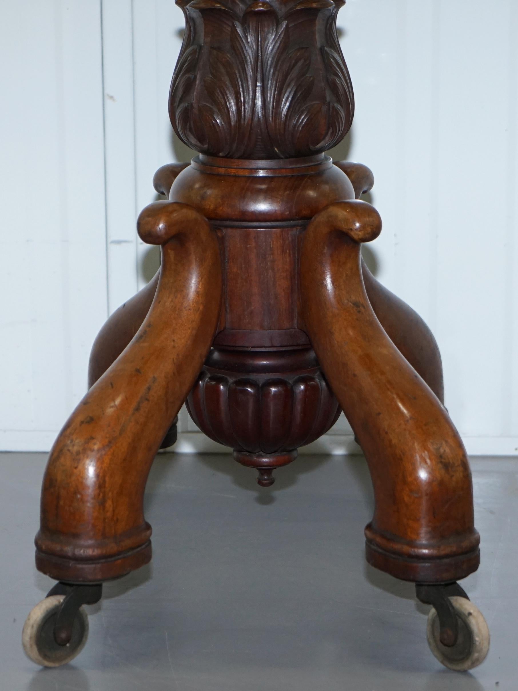 Rare Victorian 1860 Hardwood Drinks Table with Crystal Decanter & Glasses Wheels For Sale 9