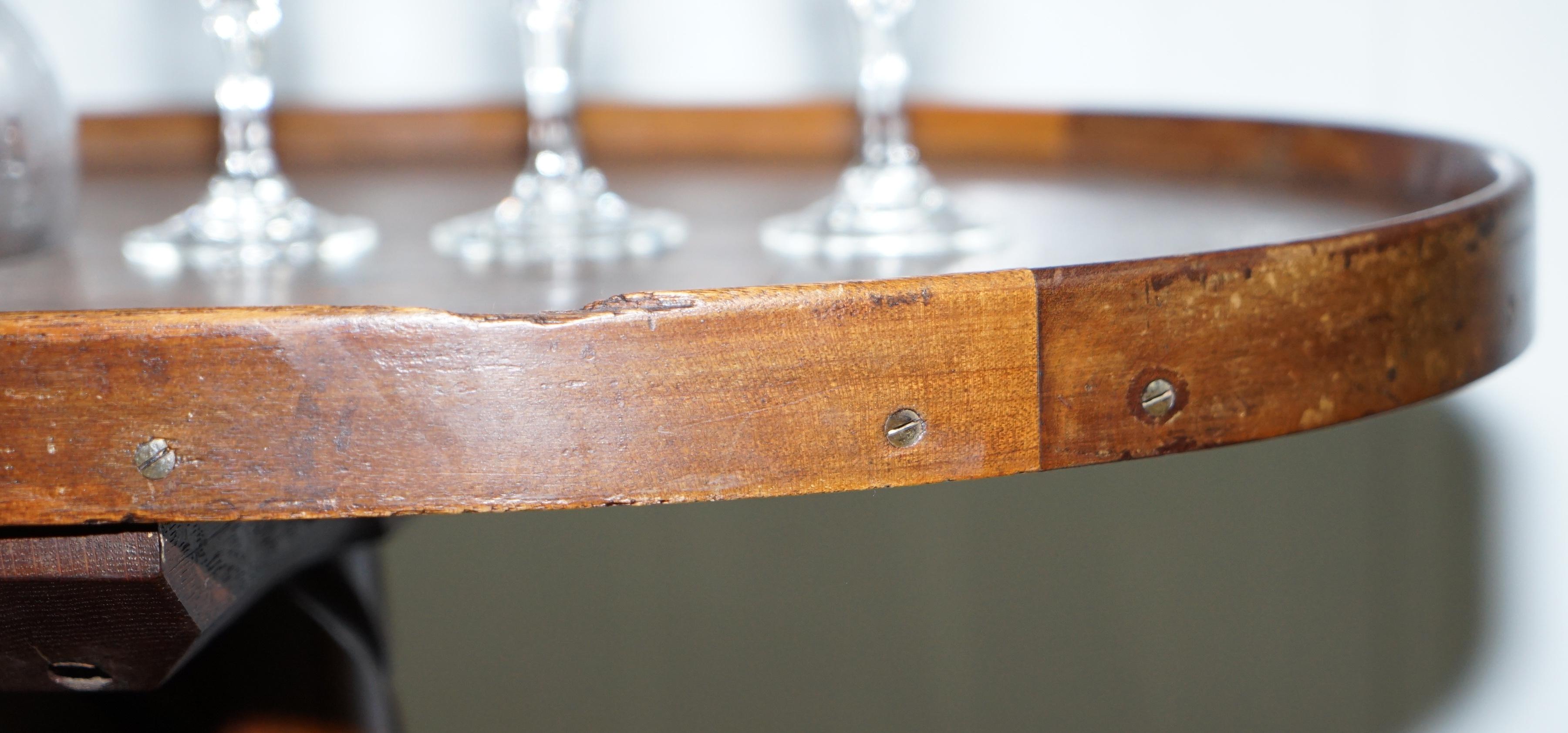 Mid-19th Century Rare Victorian 1860 Hardwood Drinks Table with Crystal Decanter & Glasses Wheels For Sale