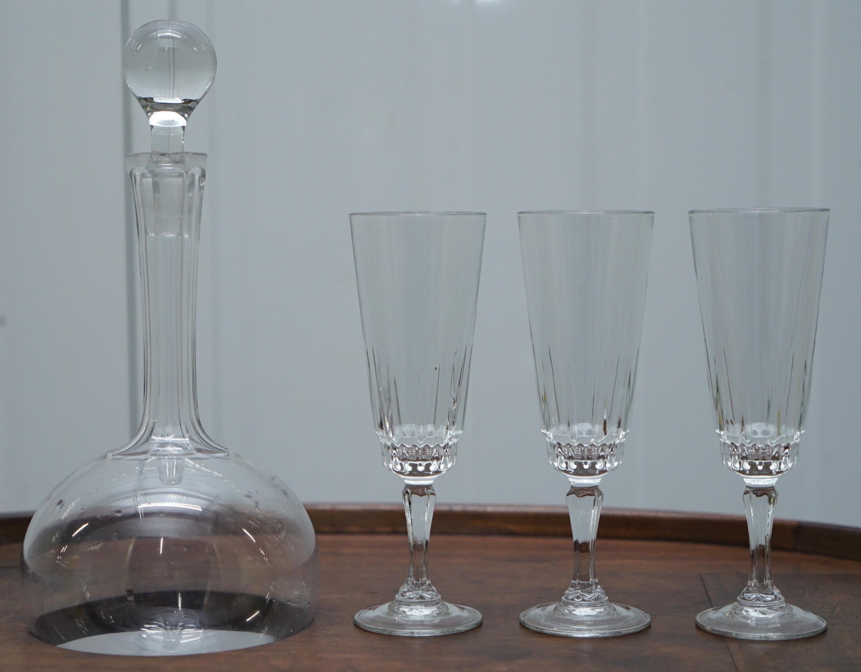 Rare Victorian 1860 Hardwood Drinks Table with Crystal Decanter & Glasses Wheels For Sale 1
