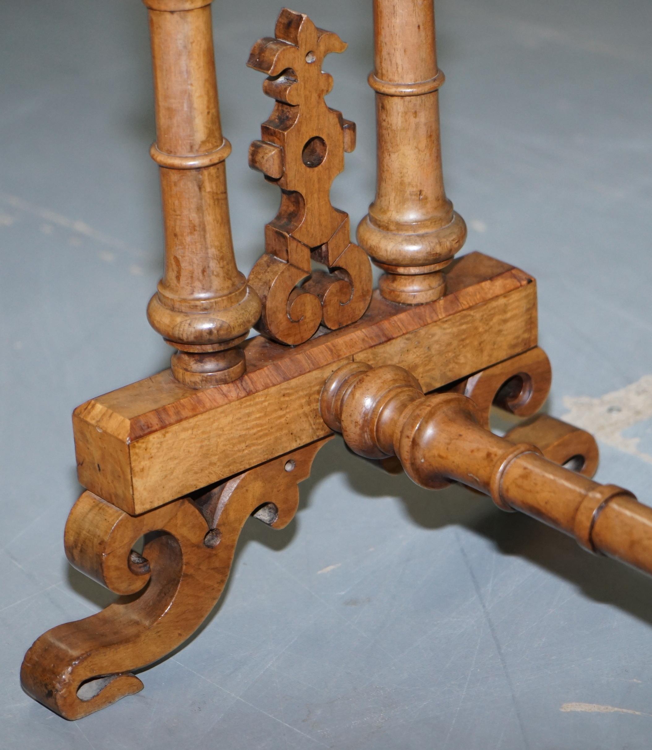 Rare Victorian 1860 Walnut with Silver Chess Board Games Table and Single Drawer 5