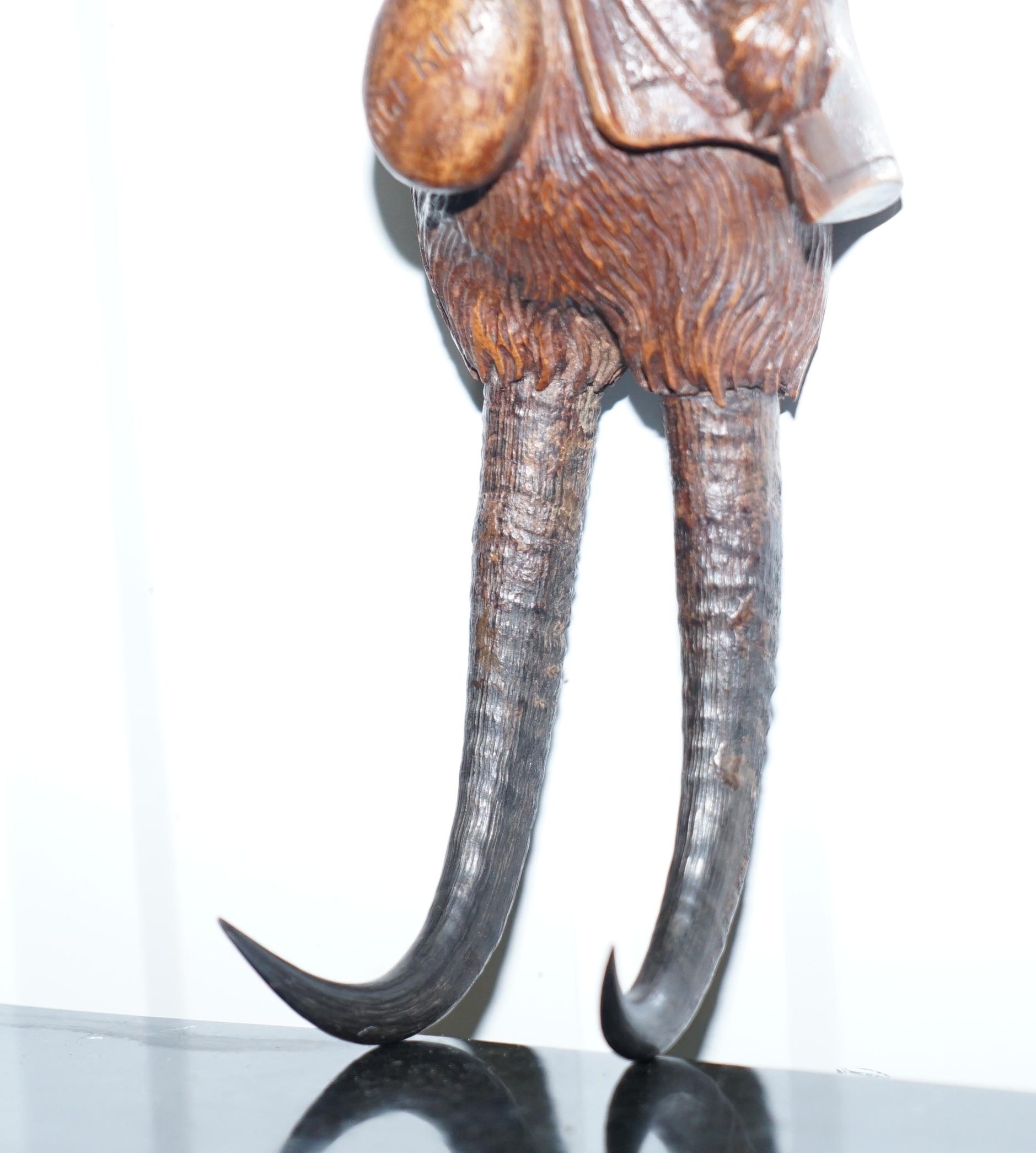 Rare Victorian 1880 Black Forest Carved Wood Terrier Maison Dog Whip Hook 4