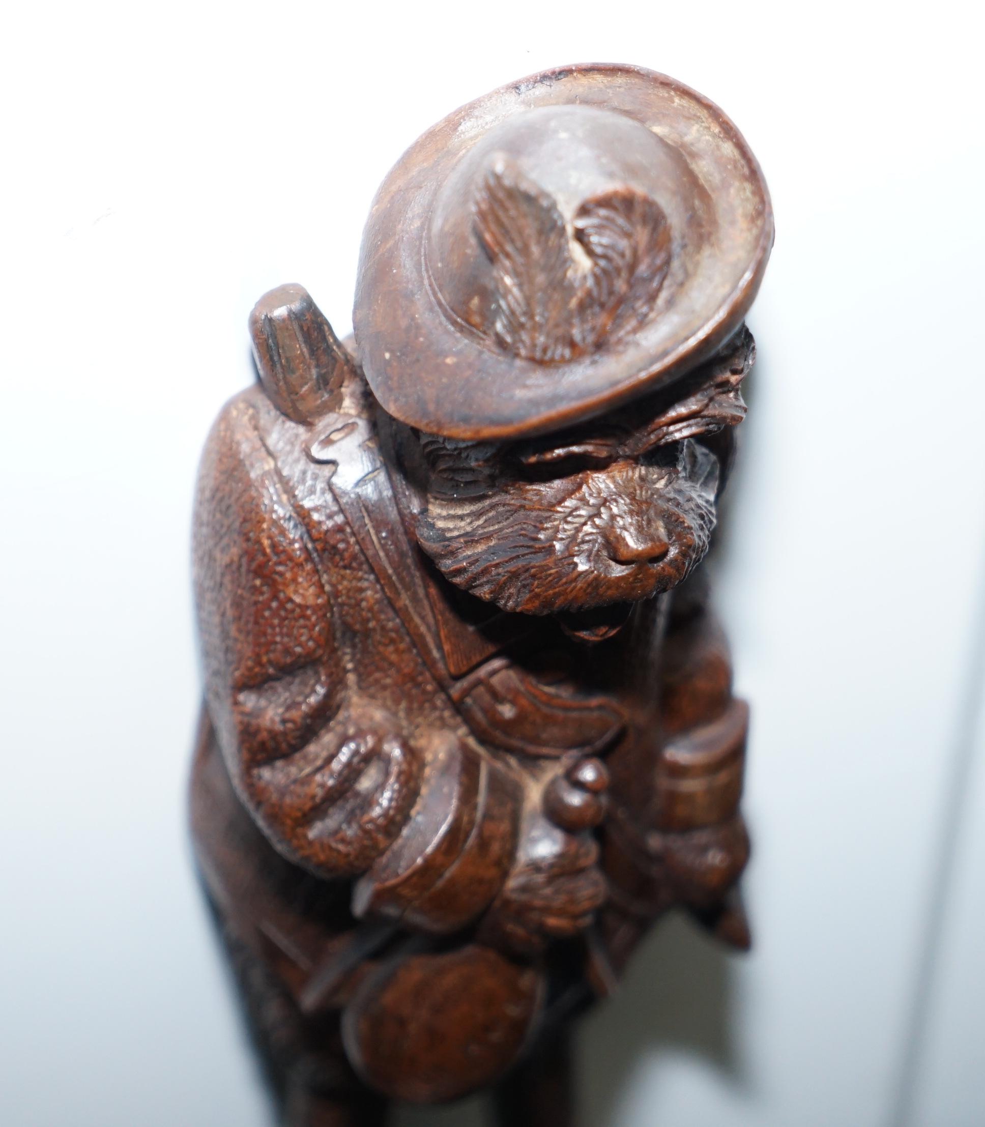 Rare Victorian 1880 Black Forest Carved Wood Terrier Maison Dog Whip Hook 5
