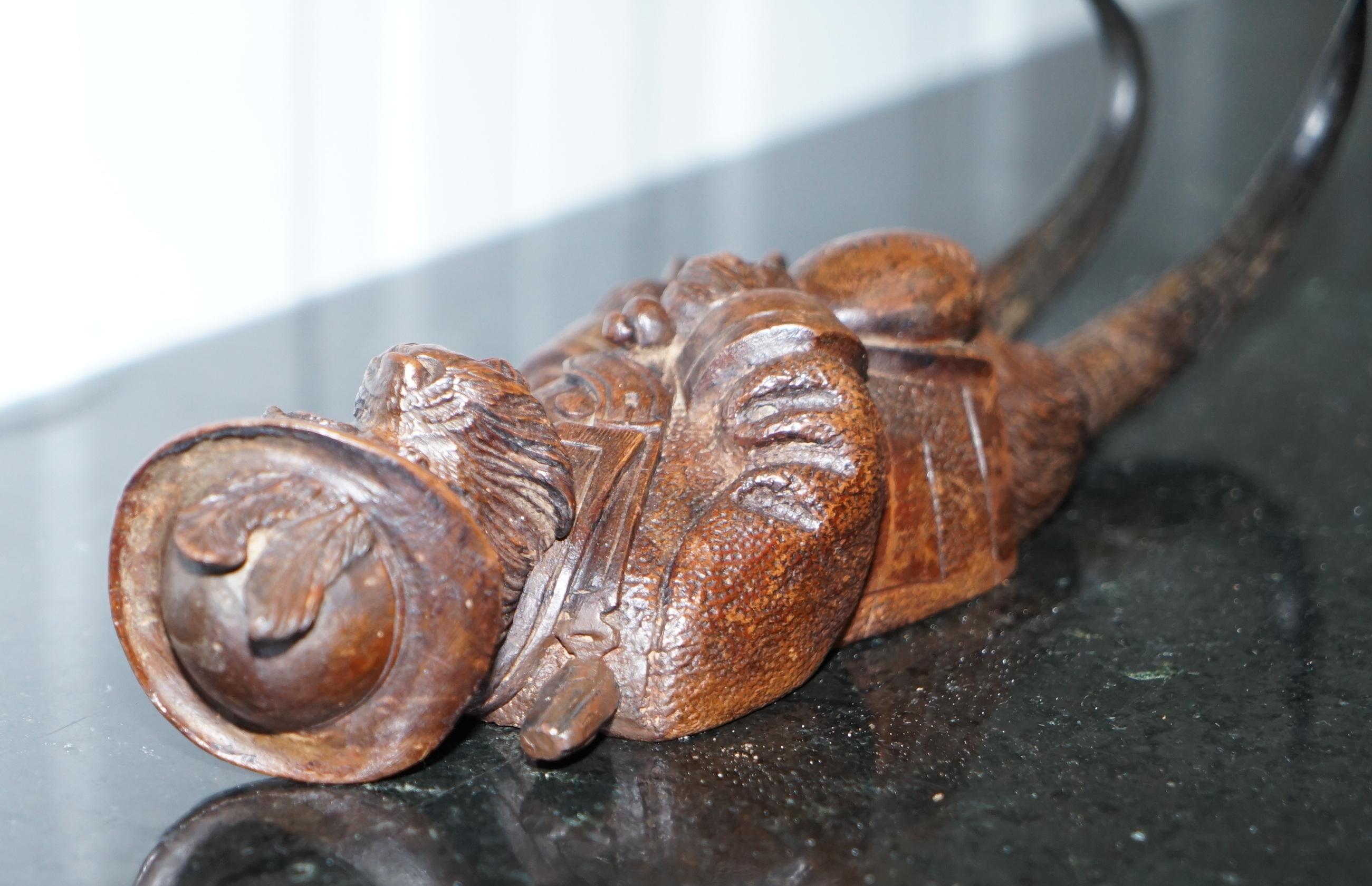 Rare Victorian 1880 Black Forest Carved Wood Terrier Maison Dog Whip Hook 7