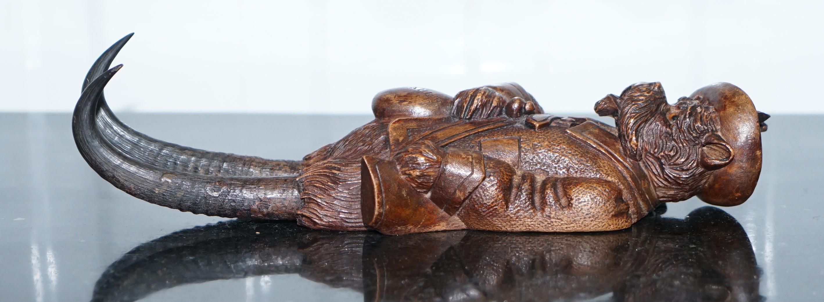 Rare Victorian 1880 Black Forest Carved Wood Terrier Maison Dog Whip Hook 8