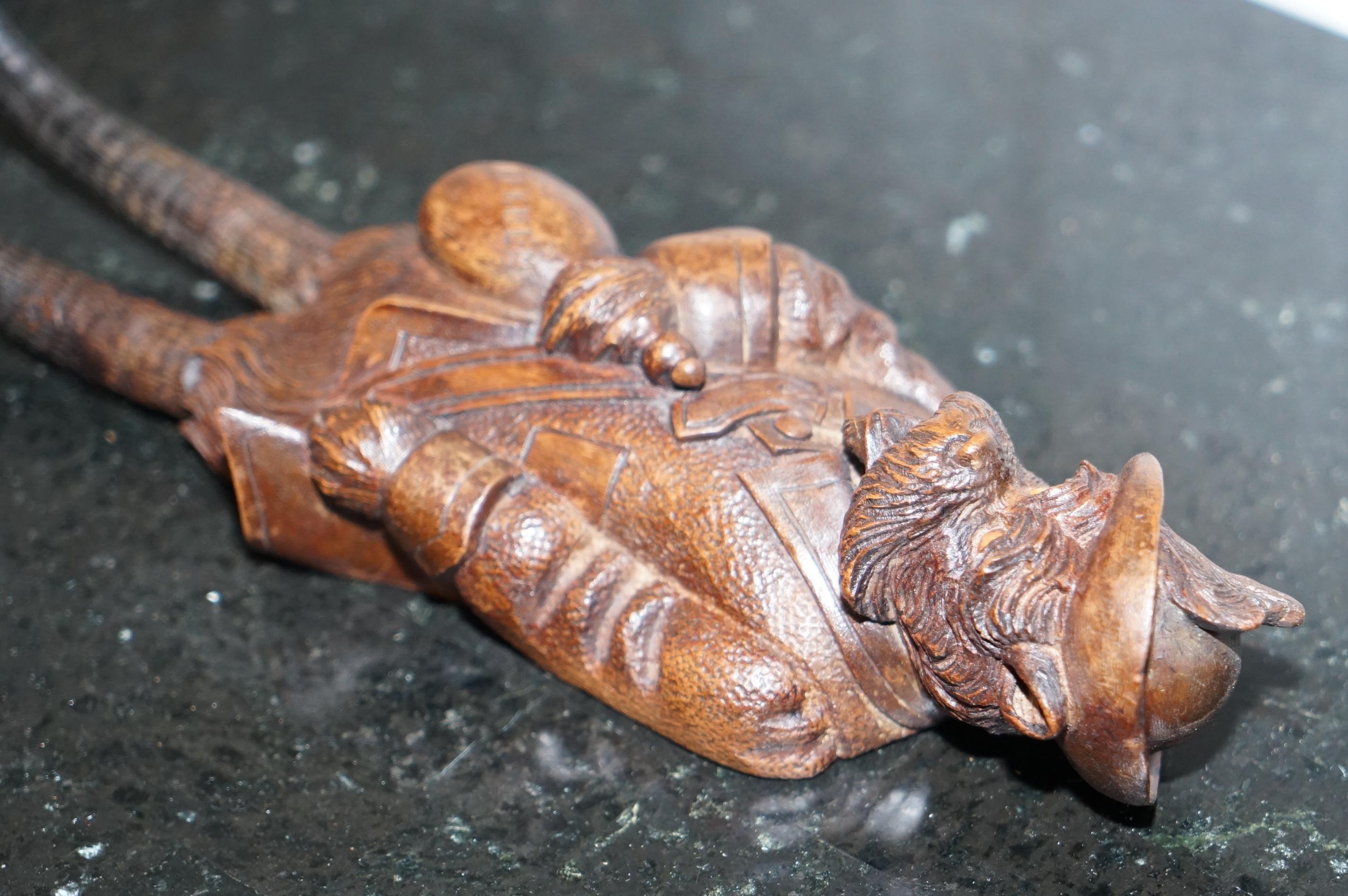 Rare Victorian 1880 Black Forest Carved Wood Terrier Maison Dog Whip Hook 9