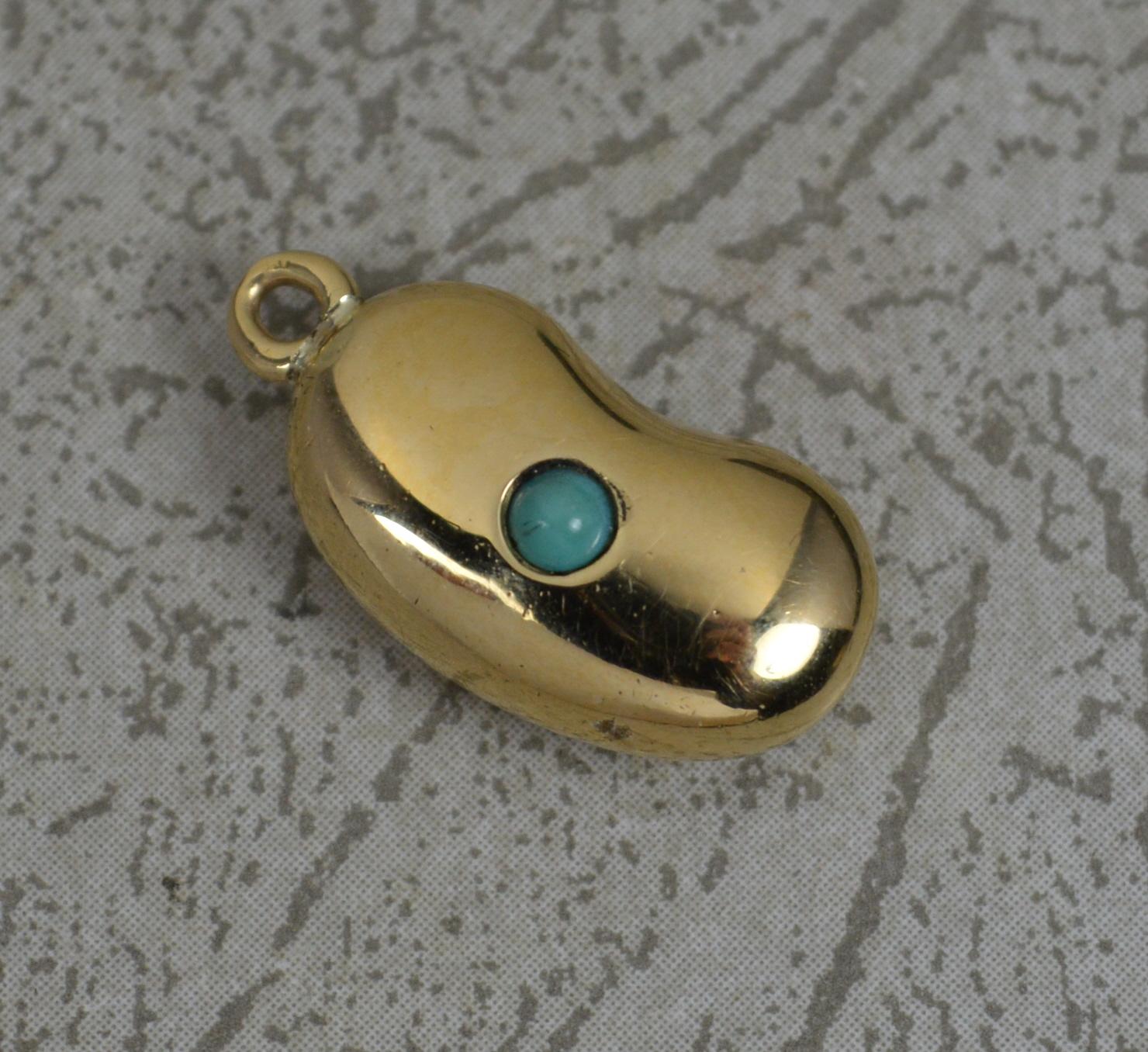 Round Cut Rare Victorian 18ct Yellow Gold and Turquoise Kidney Bean Charm