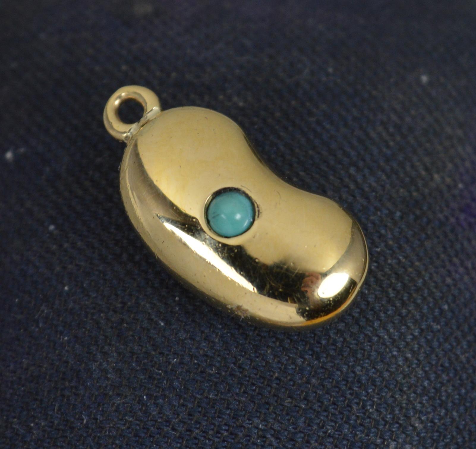 Women's or Men's Rare Victorian 18ct Yellow Gold and Turquoise Kidney Bean Charm