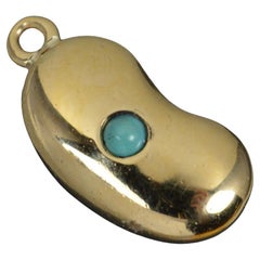 Antique Rare Victorian 18ct Yellow Gold and Turquoise Kidney Bean Charm
