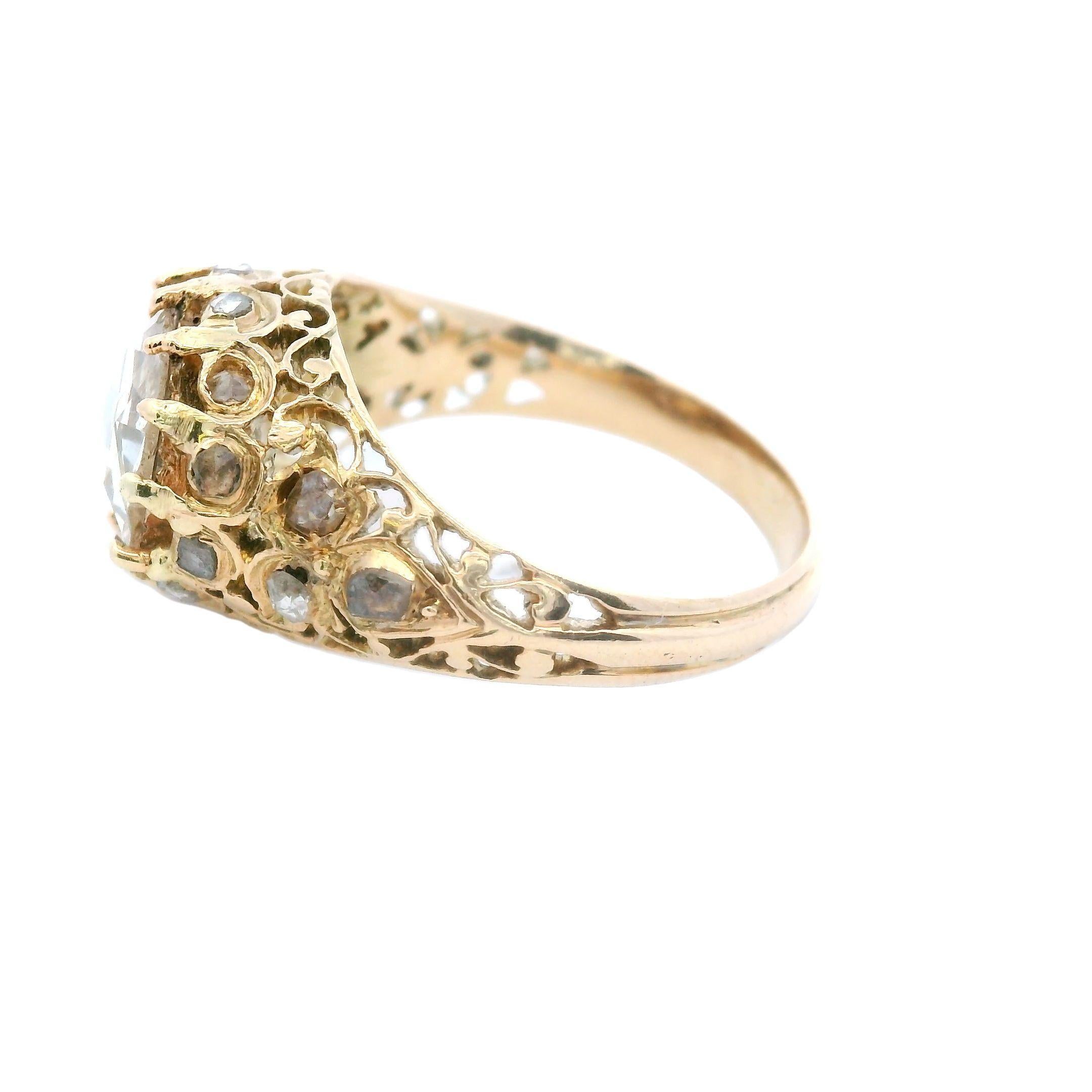 Women's Victorian Rose Cut Diamond Engagement Ring ~2ct in 14 Karat Yellow Gold RARE For Sale