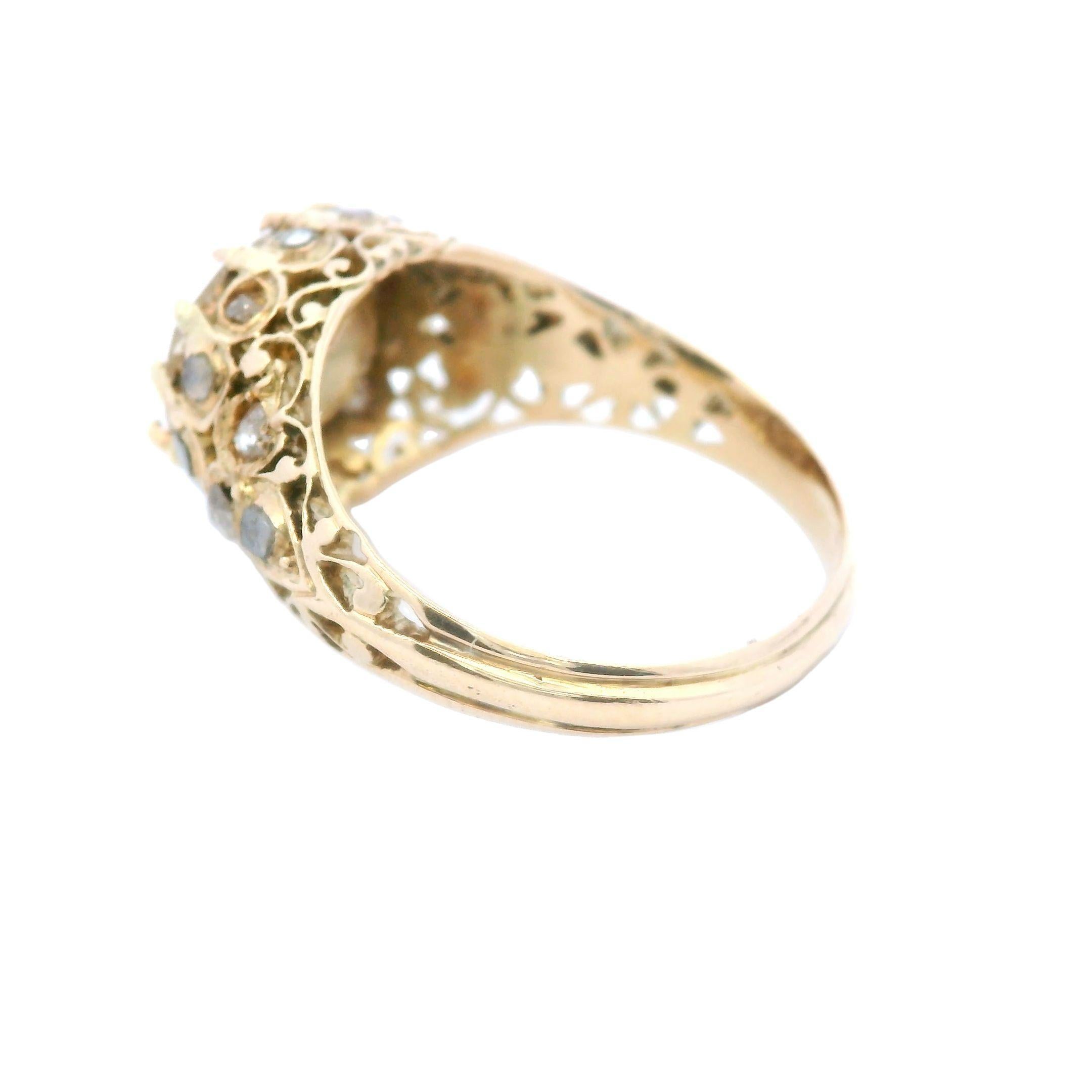Victorian Rose Cut Diamond Engagement Ring ~2ct in 14 Karat Yellow Gold RARE For Sale 1