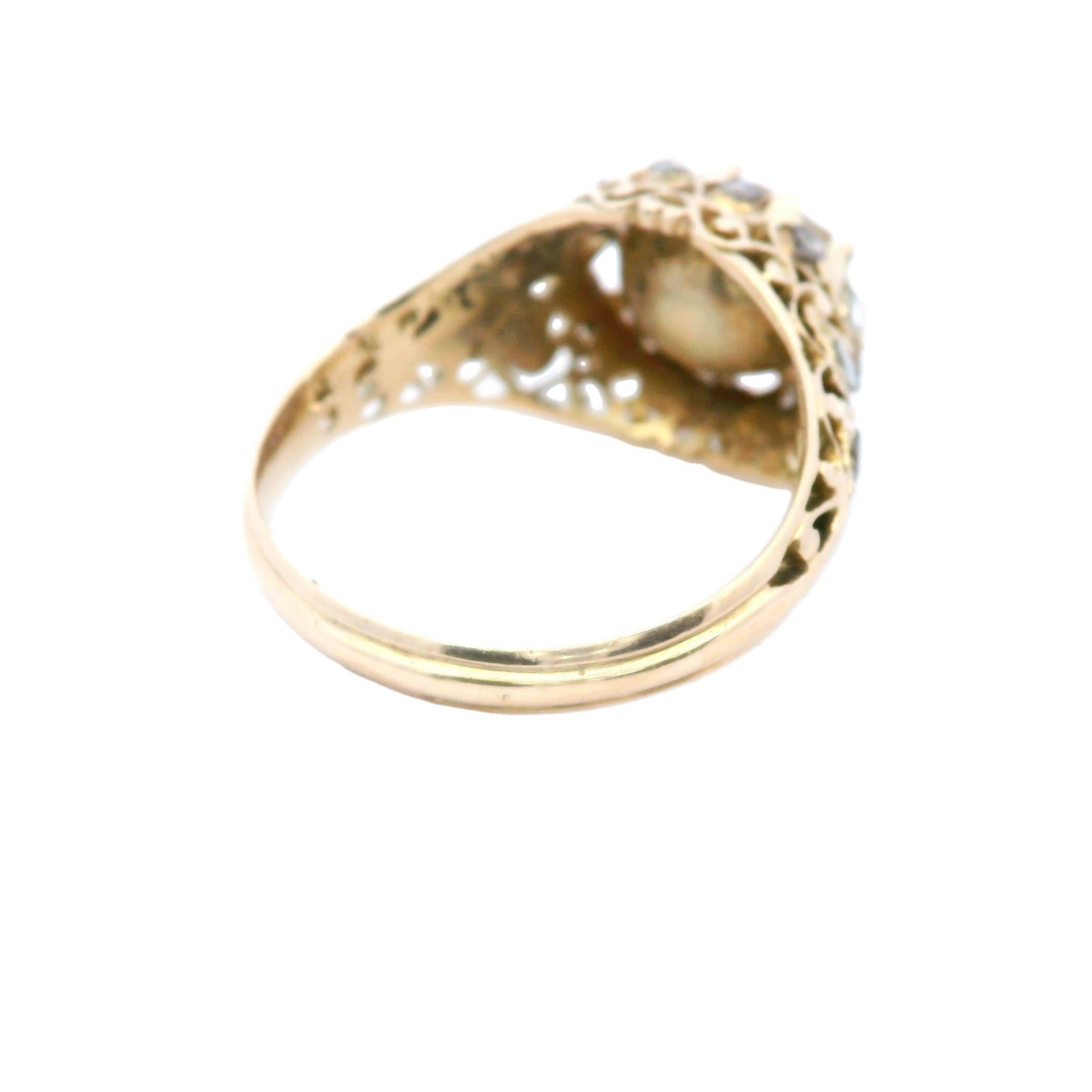 Victorian Rose Cut Diamond Engagement Ring ~2ct in 14 Karat Yellow Gold RARE For Sale 3