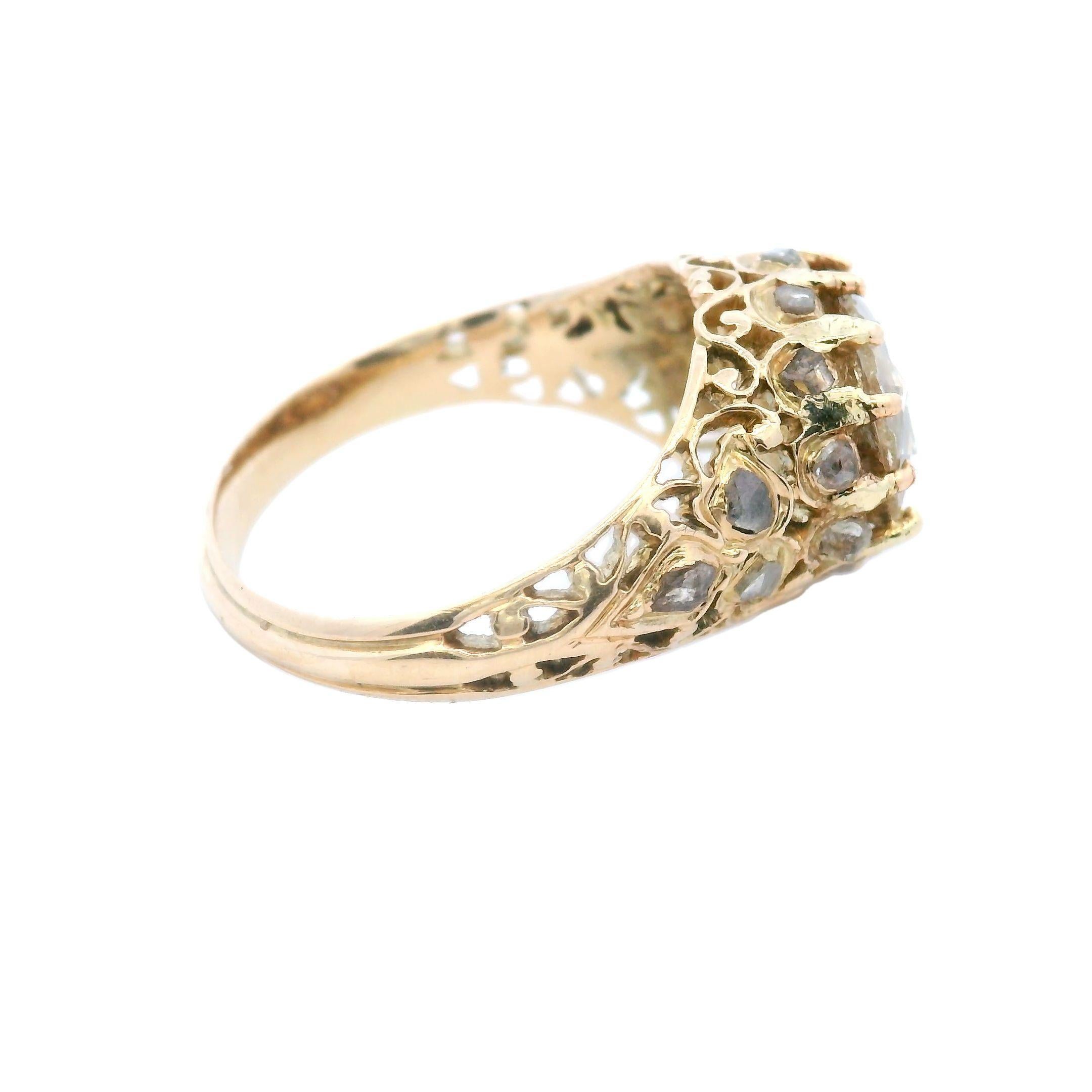 Victorian Rose Cut Diamond Engagement Ring ~2ct in 14 Karat Yellow Gold RARE For Sale 4