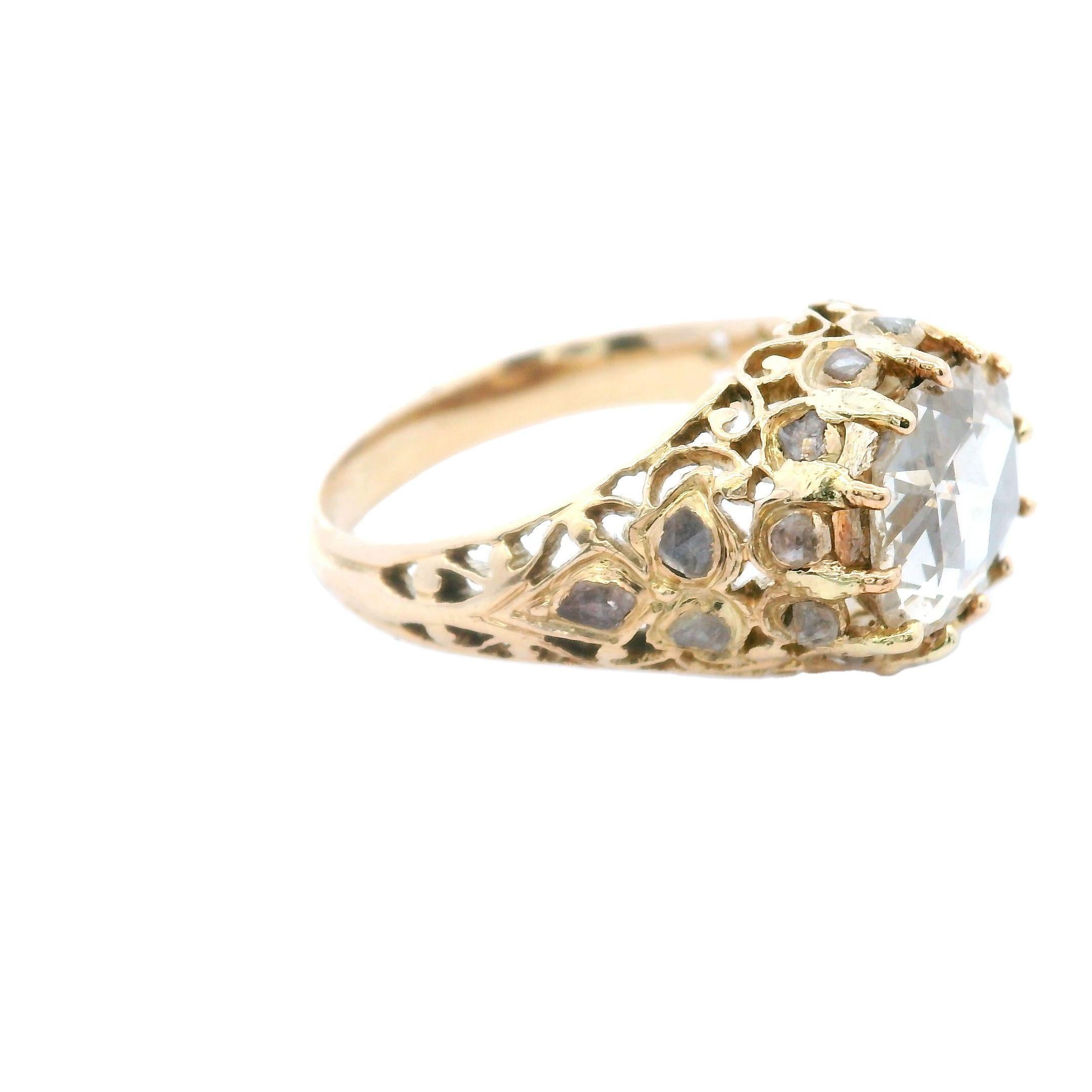 Victorian Rose Cut Diamond Engagement Ring ~2ct in 14 Karat Yellow Gold RARE For Sale 5