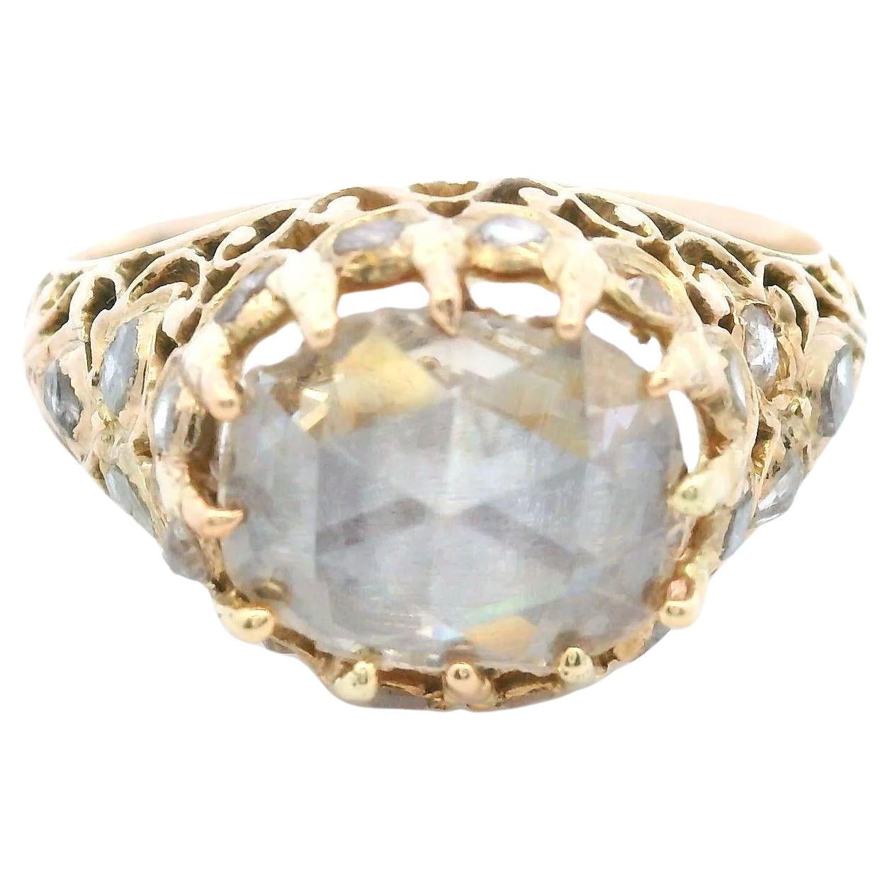 Victorian Rose Cut Diamond Engagement Ring ~2ct in 14 Karat Yellow Gold RARE For Sale