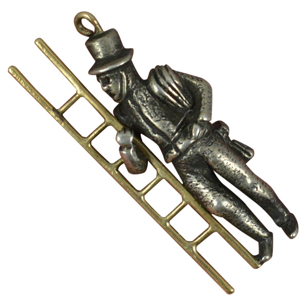 Rare Victorian 9 Carat Gold and Silver Male and Ladder Charm Pendant
