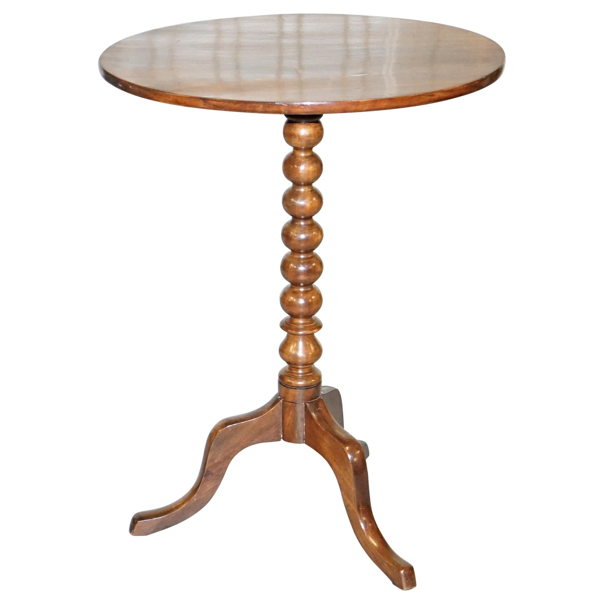 Rare Victorian Bobbin Turned Hardwood Tilt-Top Side End Lamp Wine Tripod Table