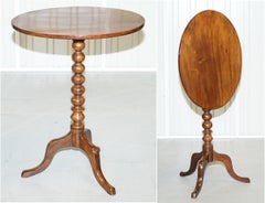 Rare Victorian Bobbin Turned Hardwood Tilt-Top Side End Lamp Wine Tripod Table