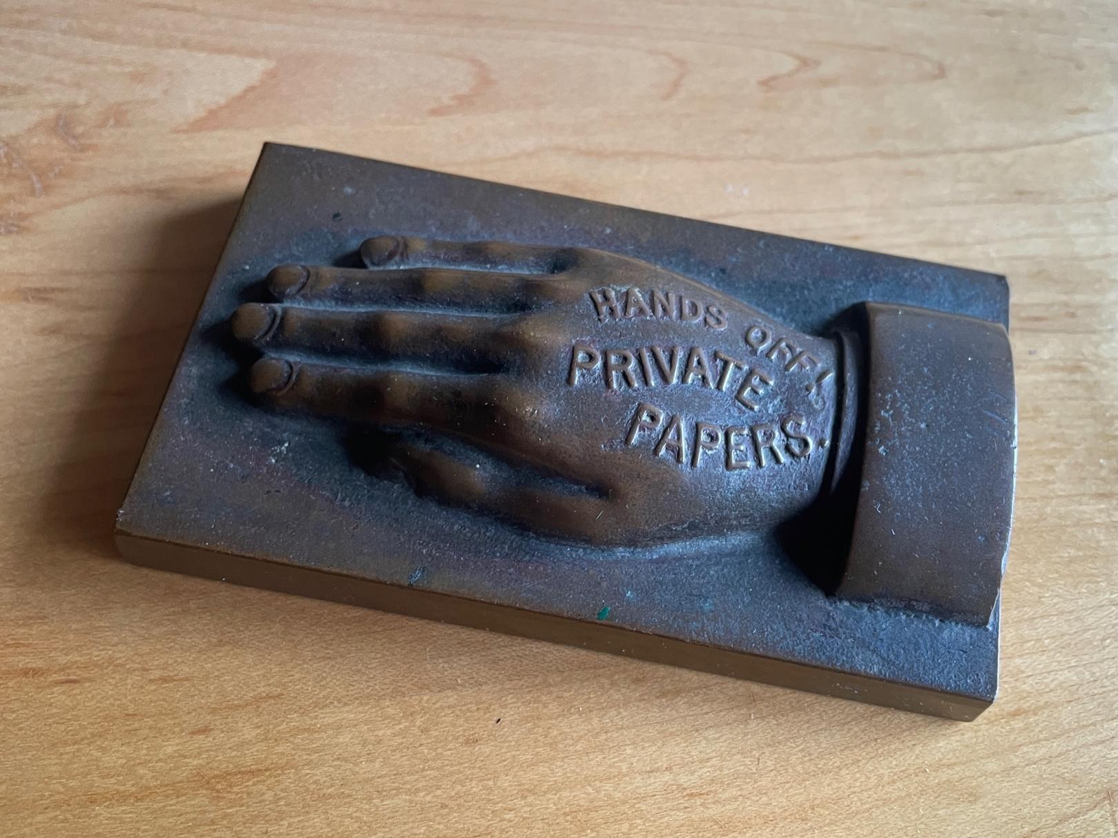Rare Victorian Bronze Biomorphic Paperweight Addams Family Style Hand Sculpture For Sale 1