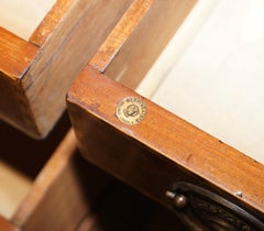Rare Victorian Burr Oak & Walnut Merryweather London 1885 Stamped Desk, Leather