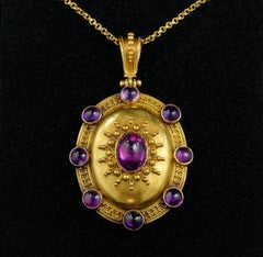 Rare Victorian Carlo Giuliano Etruscan Revival Amethyst Locket