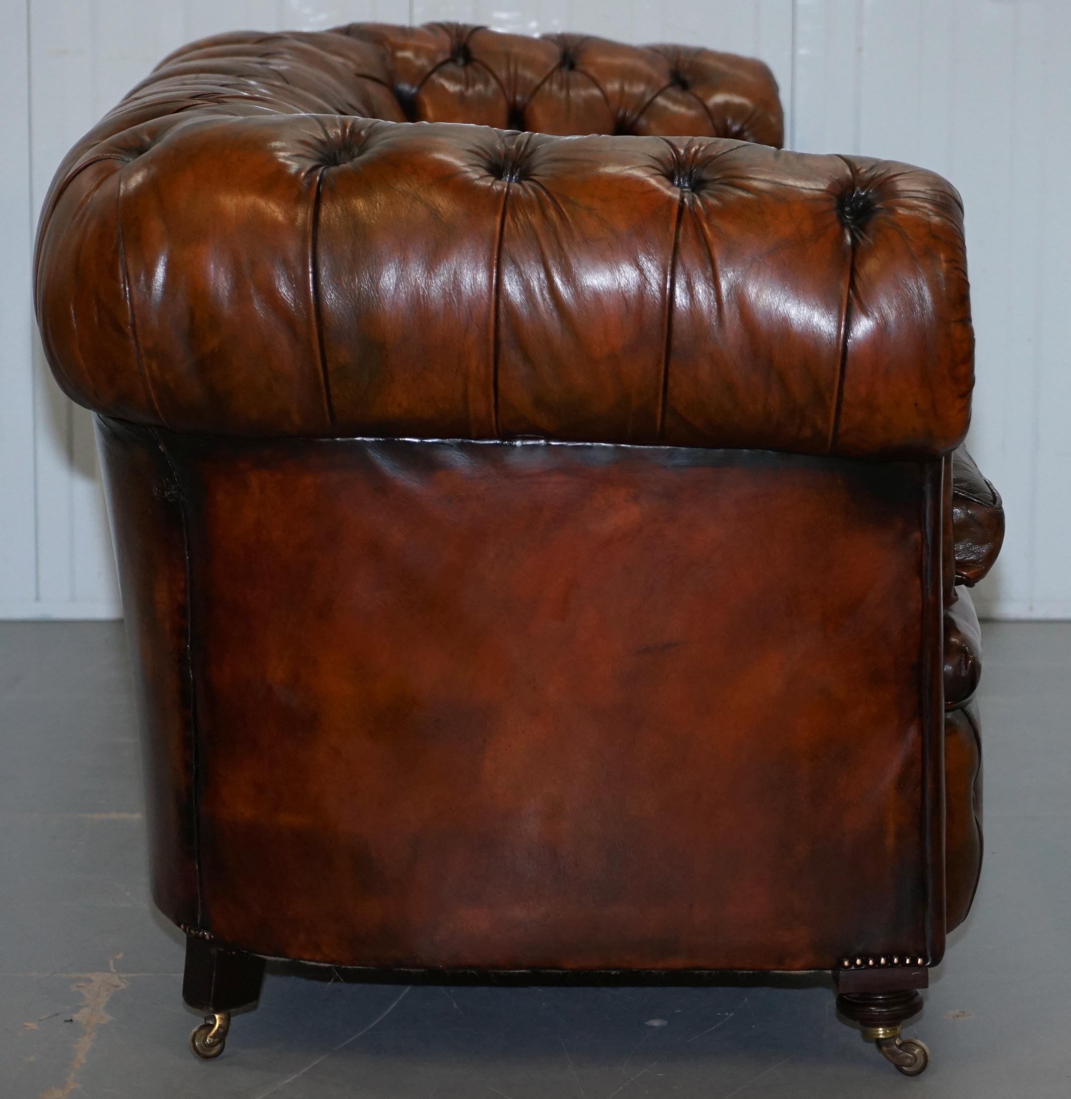 Rare Victorian Chesterfield Hand Dyed Brown Leather Sofa Horse Hair Coil Sprung 7