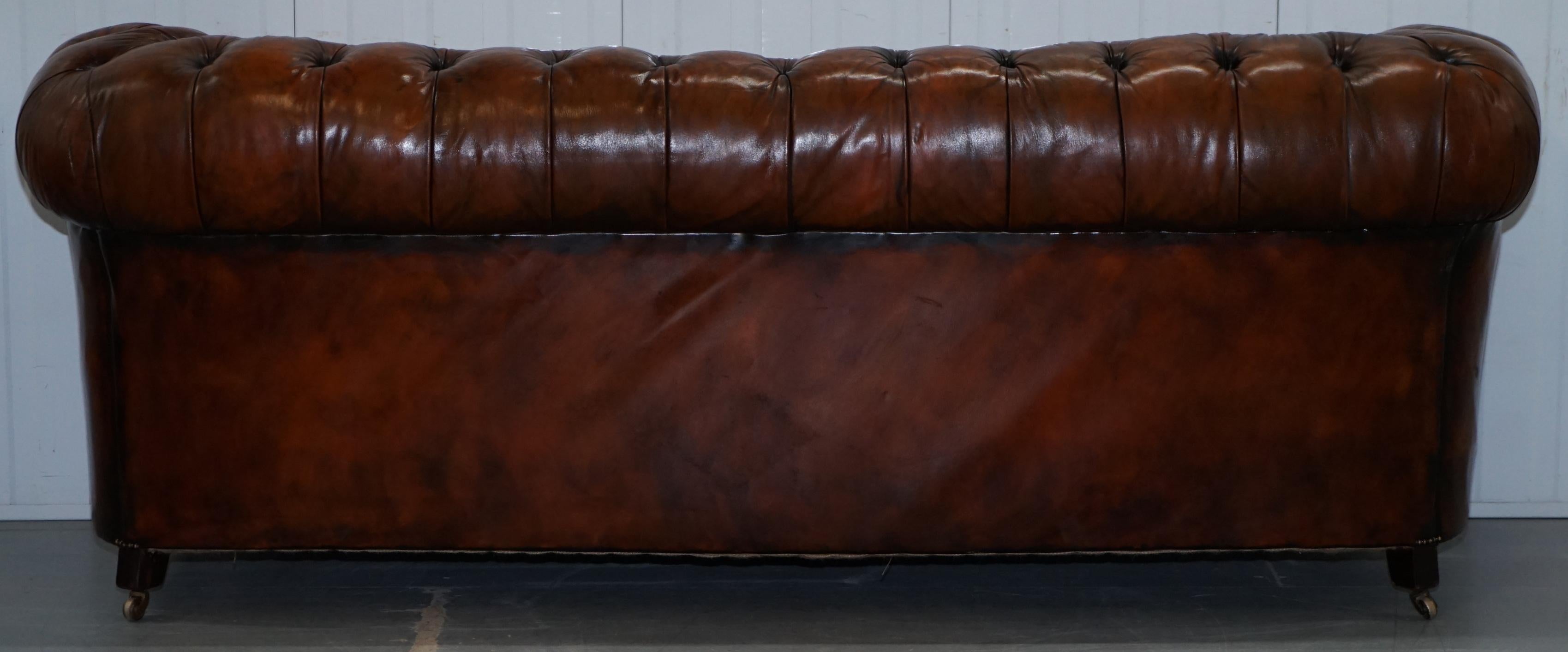 Rare Victorian Chesterfield Hand Dyed Brown Leather Sofa Horse Hair Coil Sprung 8