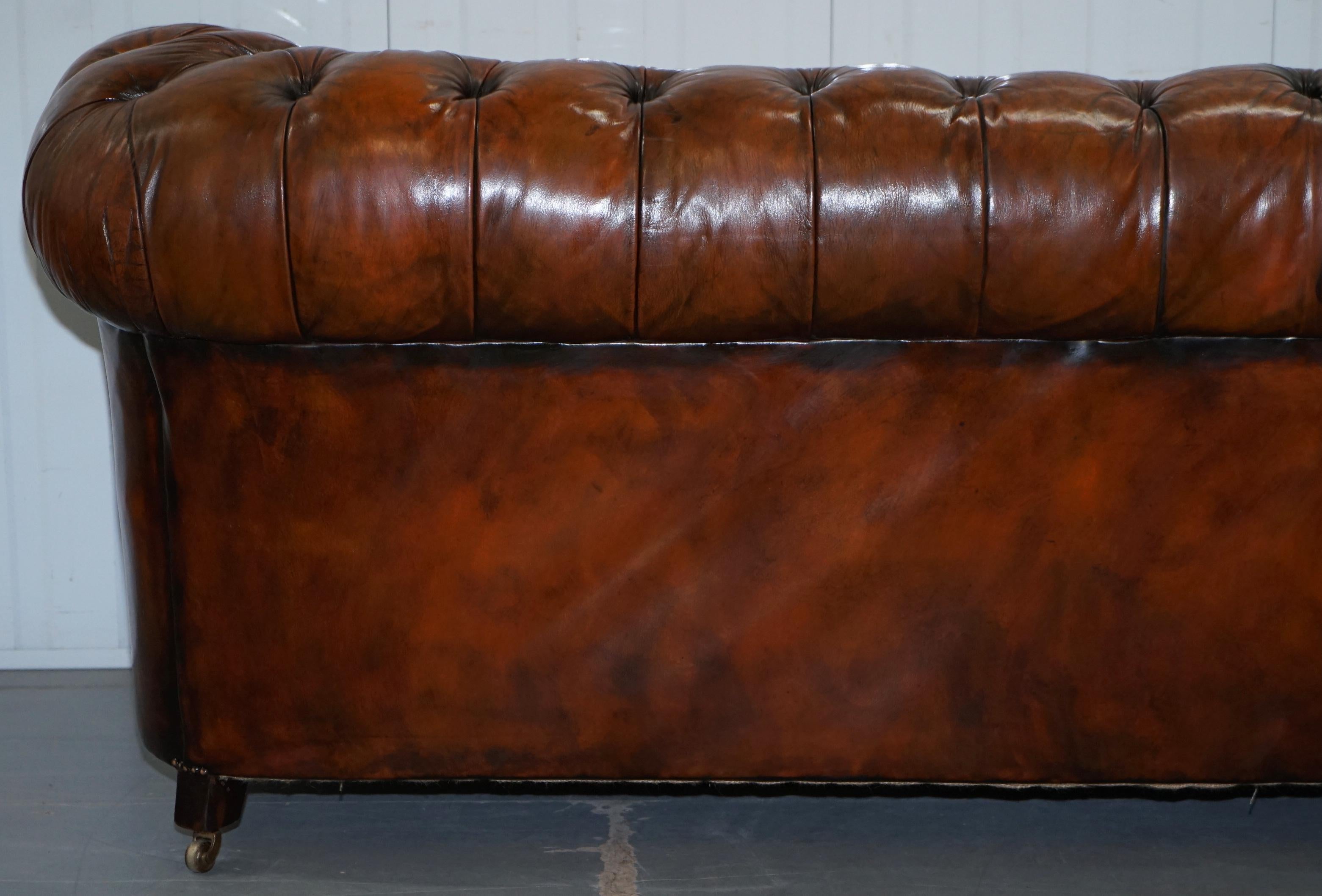 Rare Victorian Chesterfield Hand Dyed Brown Leather Sofa Horse Hair Coil Sprung 9