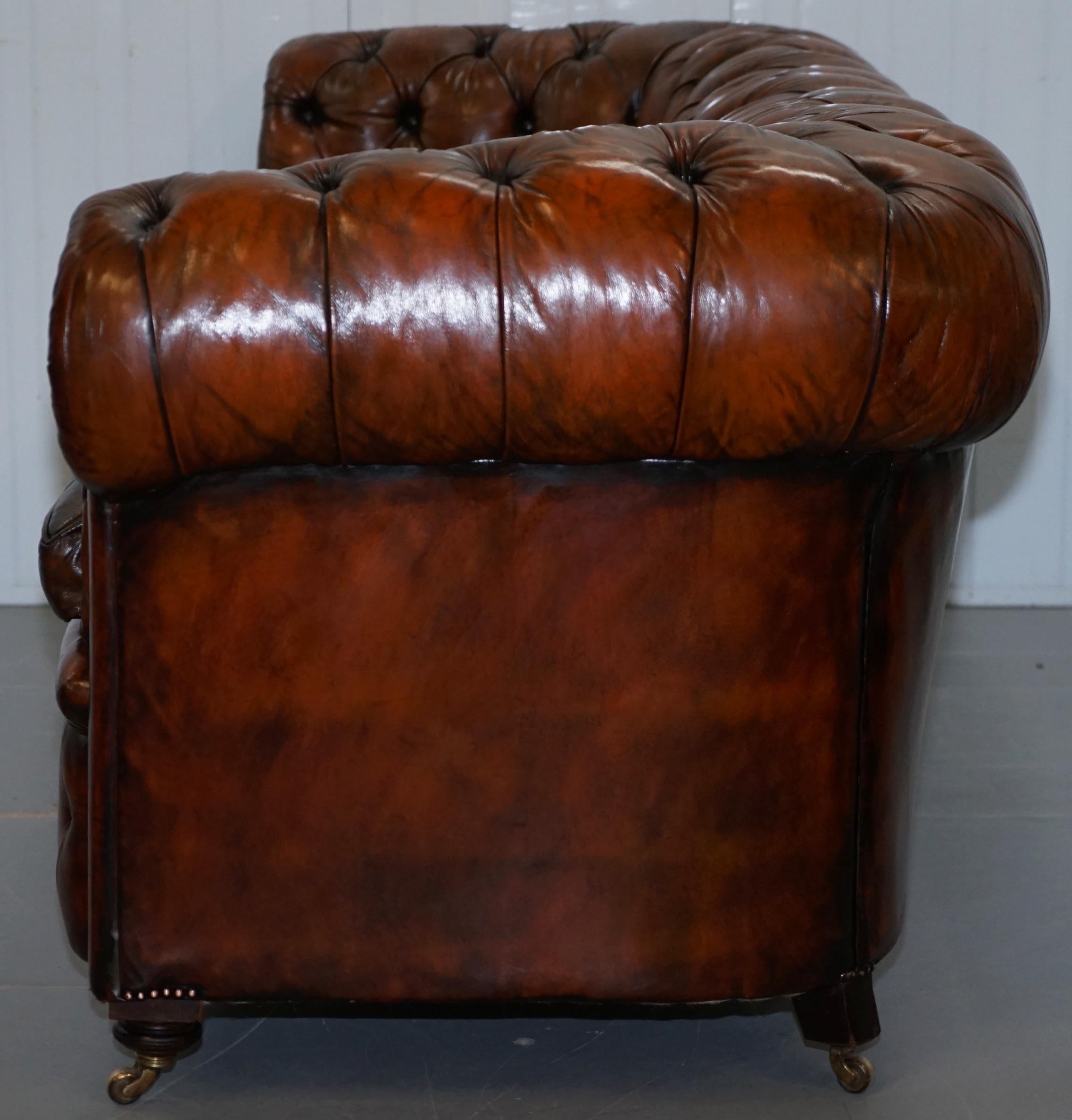 Rare Victorian Chesterfield Hand Dyed Brown Leather Sofa Horse Hair Coil Sprung 10