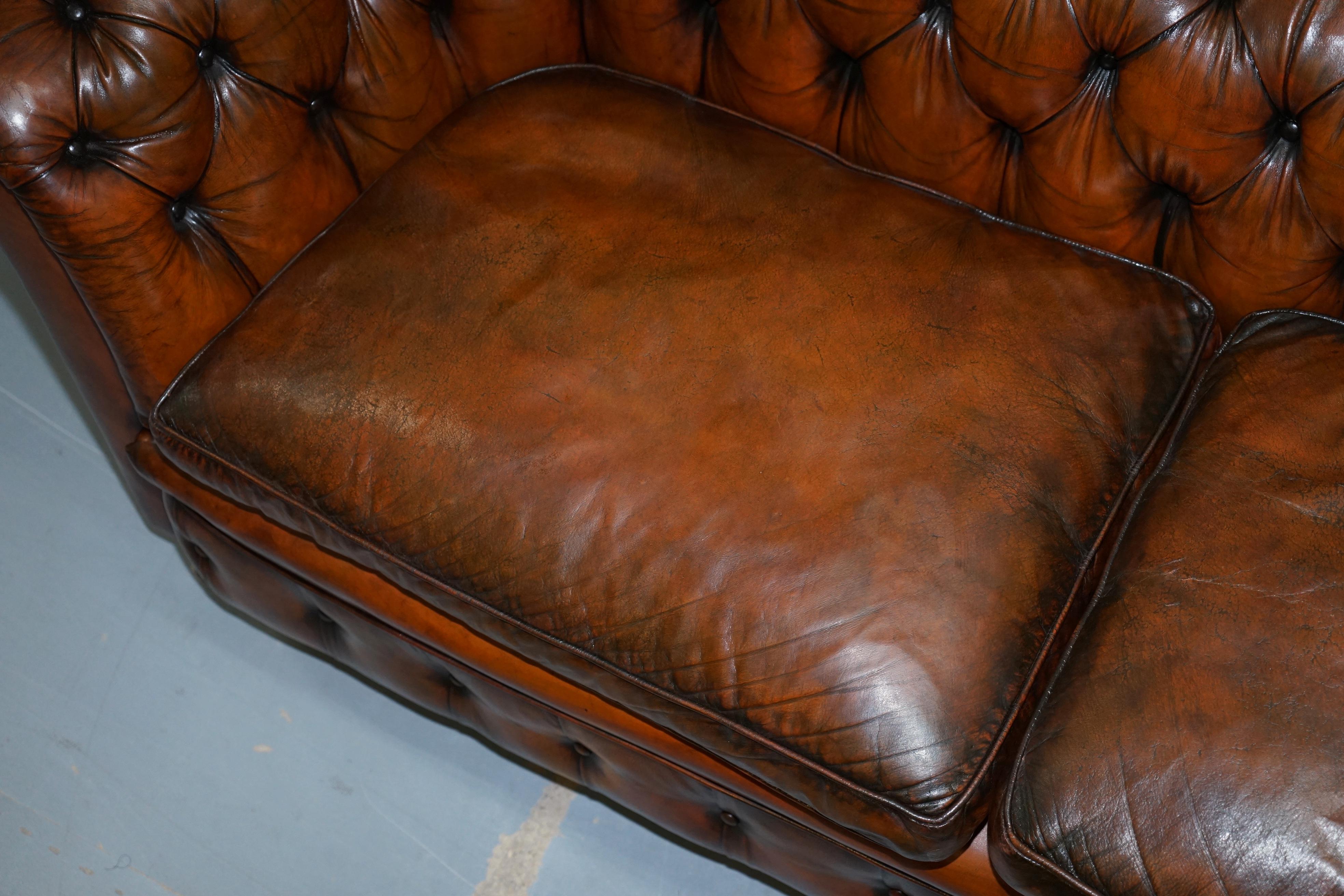 Hand-Crafted Rare Victorian Chesterfield Hand Dyed Brown Leather Sofa Horse Hair Coil Sprung