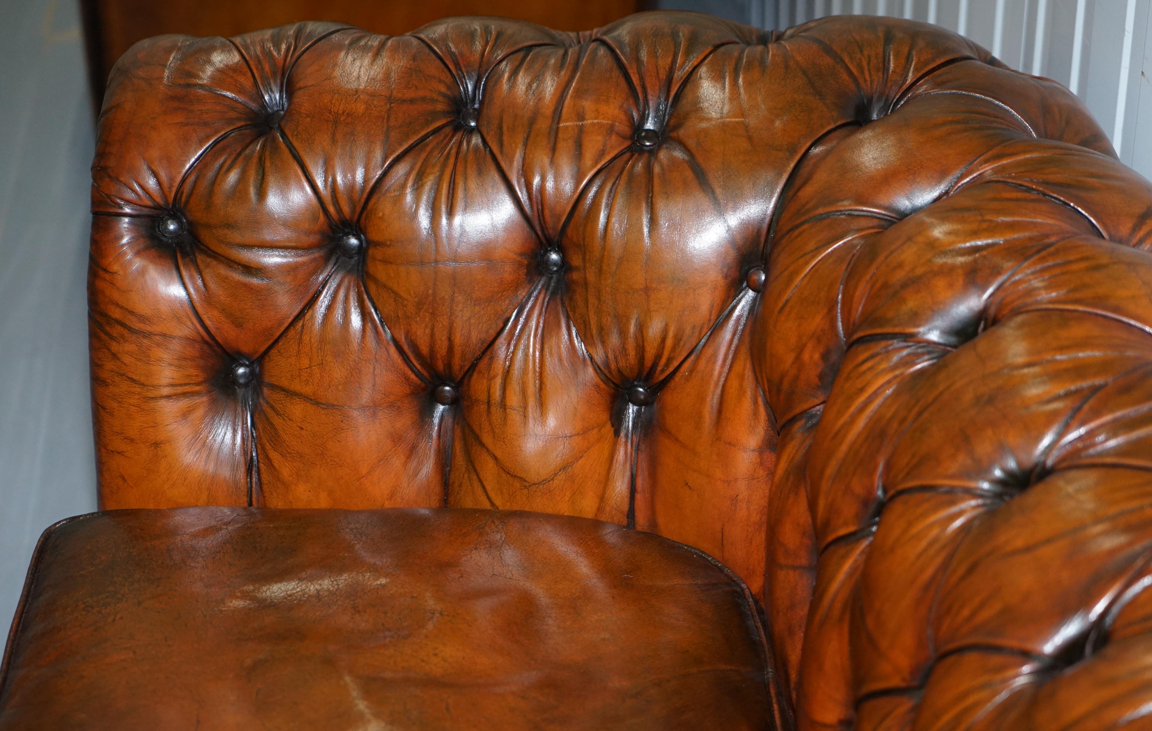 Rare Victorian Chesterfield Hand Dyed Brown Leather Sofa Horse Hair Coil Sprung 1