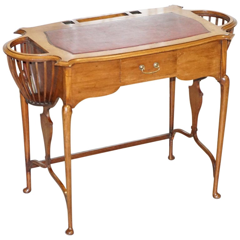Rare Victorian Circa 1860 Small Mahogany Desk Built In Jardinieres
