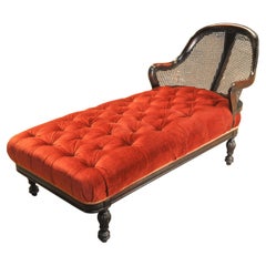 Seltene viktorianische Deep Button Red Velvet Bergere DayBed mit Cane Headrest