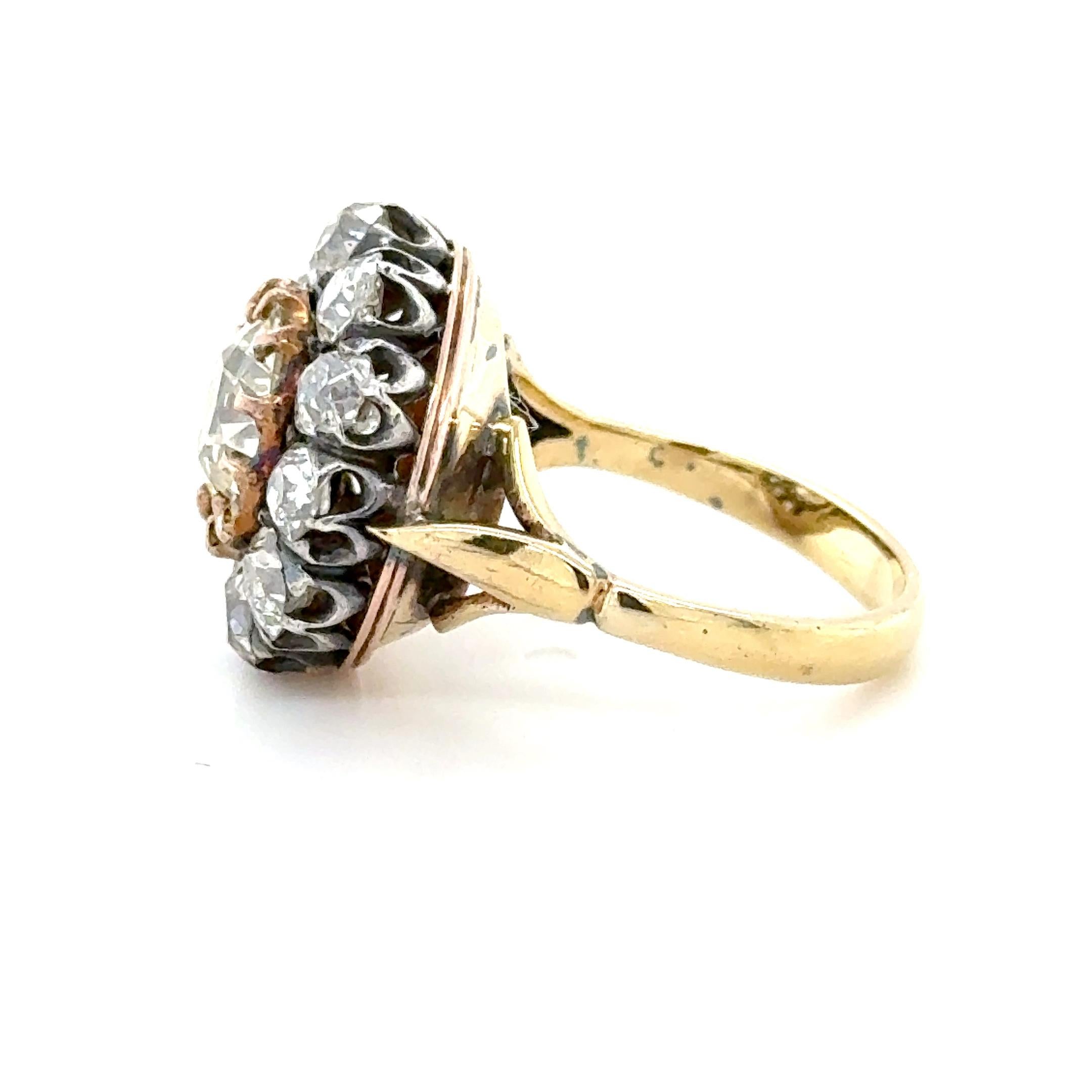 Women's Rare Victorian, Diamond Floral Cluster Engagement Ring For Sale