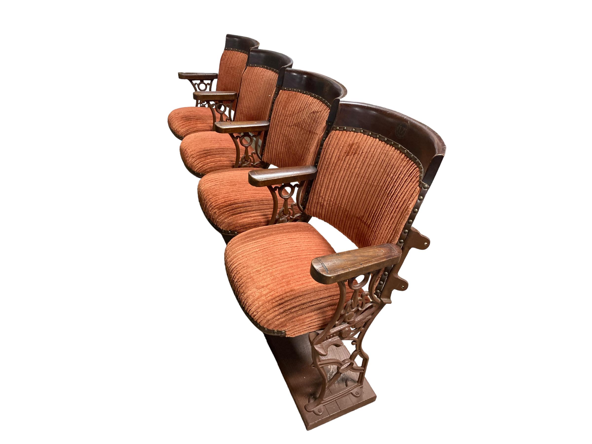 American Victorian Eastlake Corduroy Upholstered Theatre Row Seats