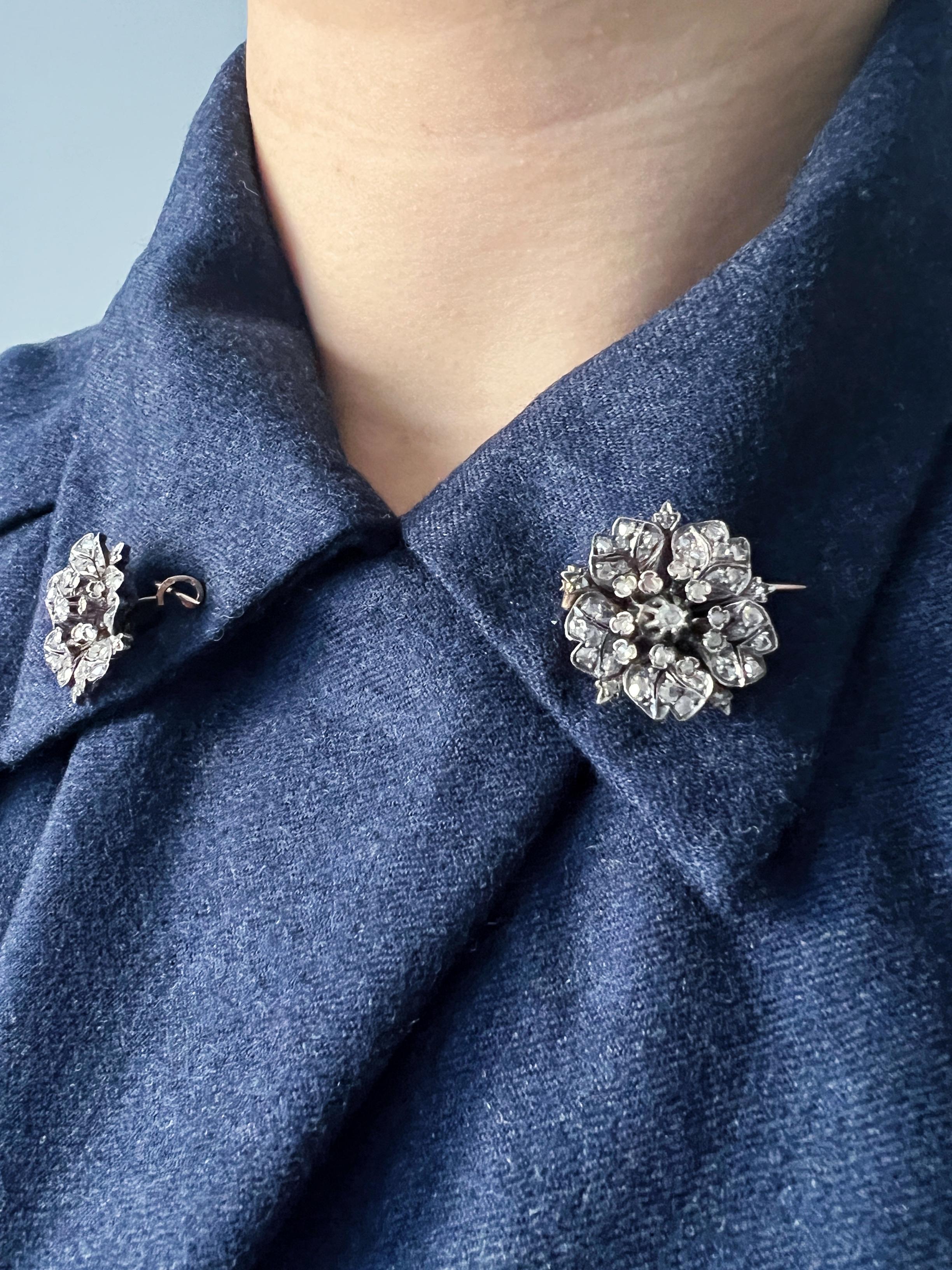 Rare Victorian Era 18K Gold Double Diamond Flower Brooches at 1stDibs ...