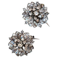 Rare Victorian Era 18K Gold Double Diamond Flower Brooches