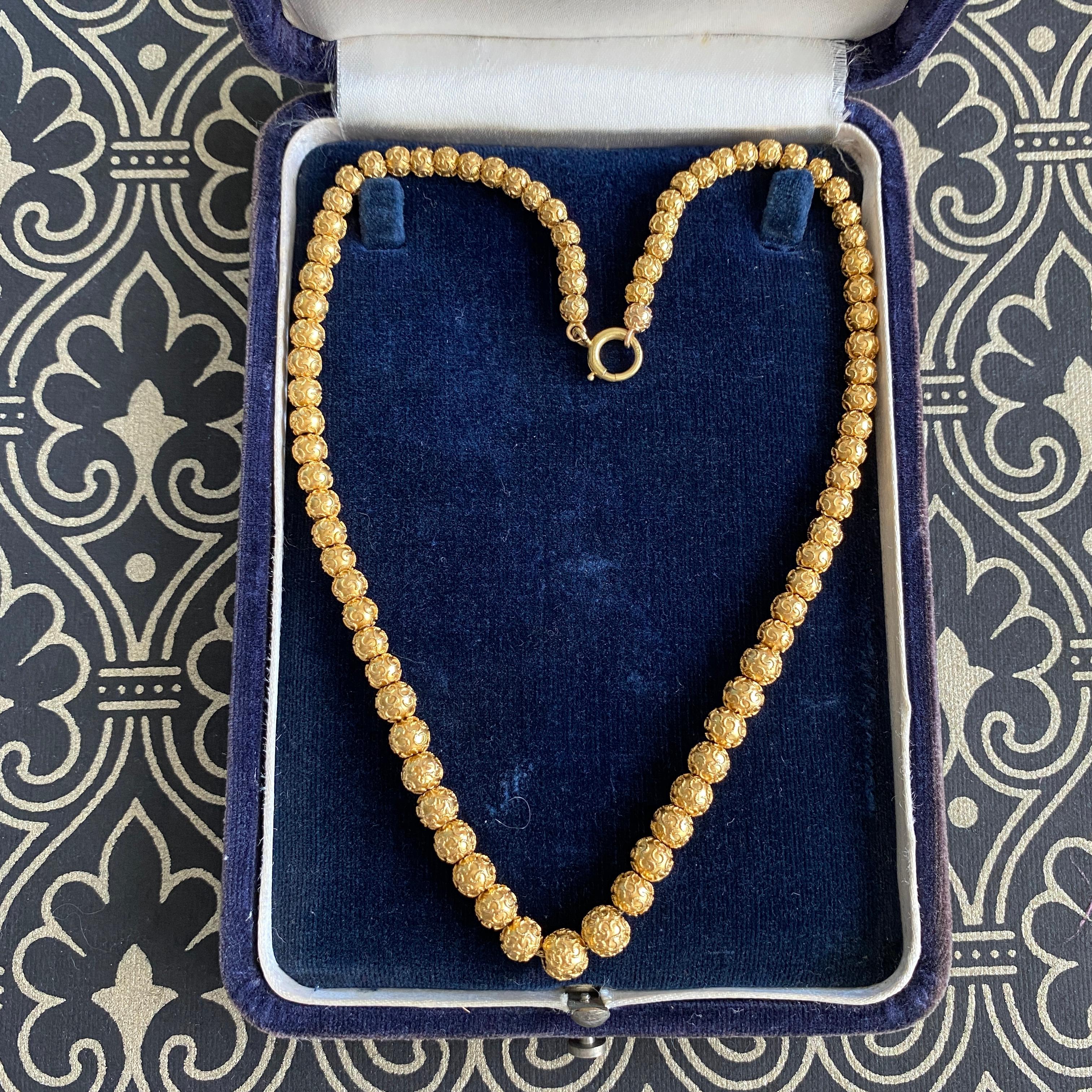 RARE Victorian Etruscan 18/14K Choker Beads Necklace For Sale 6