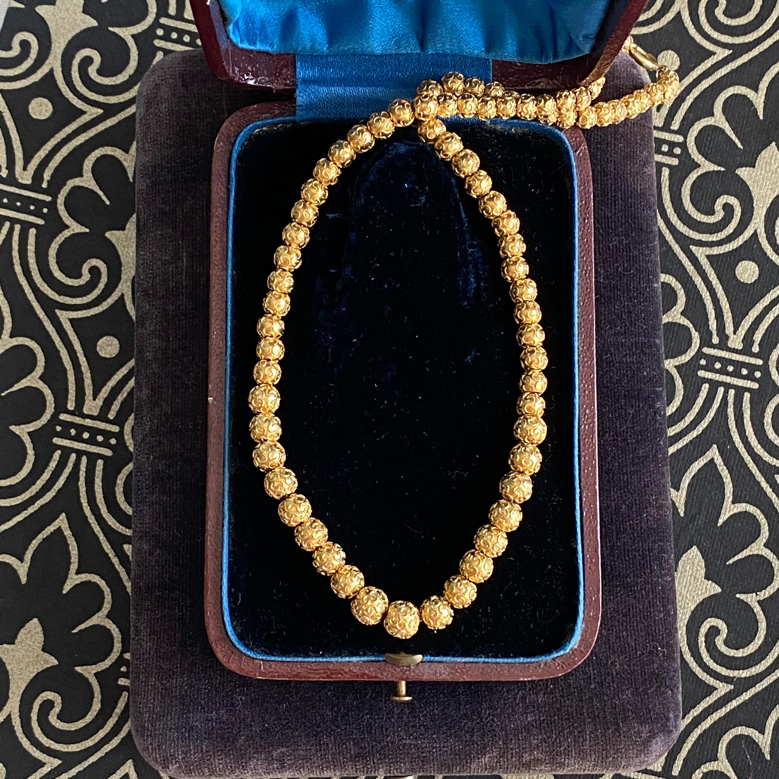 RARE Victorian Etruscan 18/14K Choker Beads Necklace For Sale 6