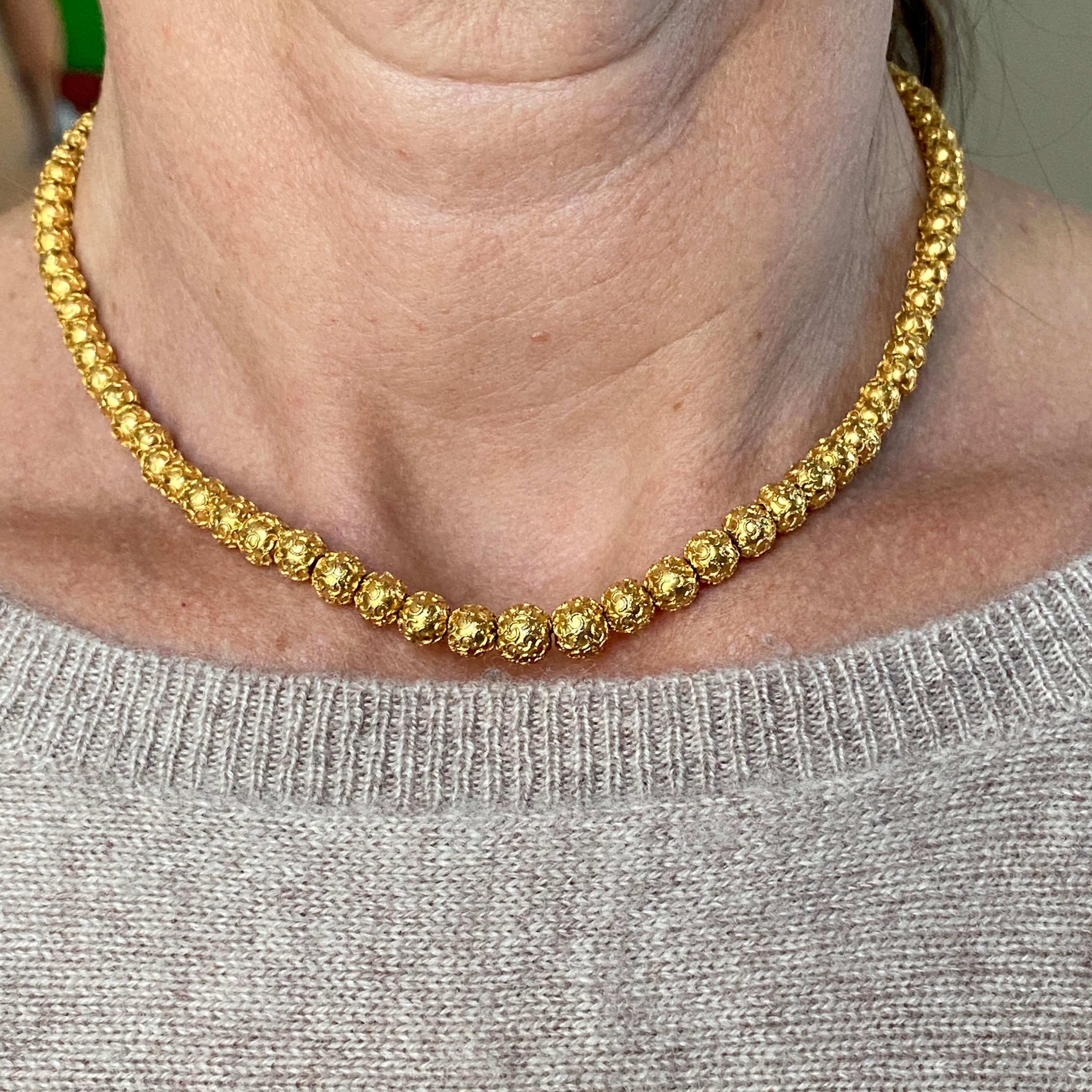 RARE Victorian Etruscan 18/14K Choker Beads Necklace In Good Condition For Sale In Scotts Valley, CA