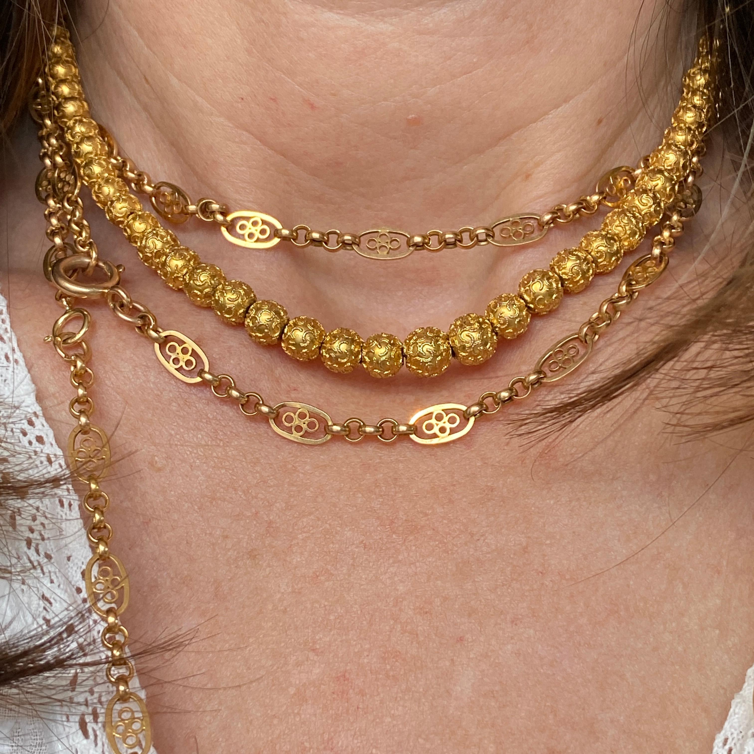RARE Victorian Etruscan 18/14K Choker Beads Necklace For Sale 2